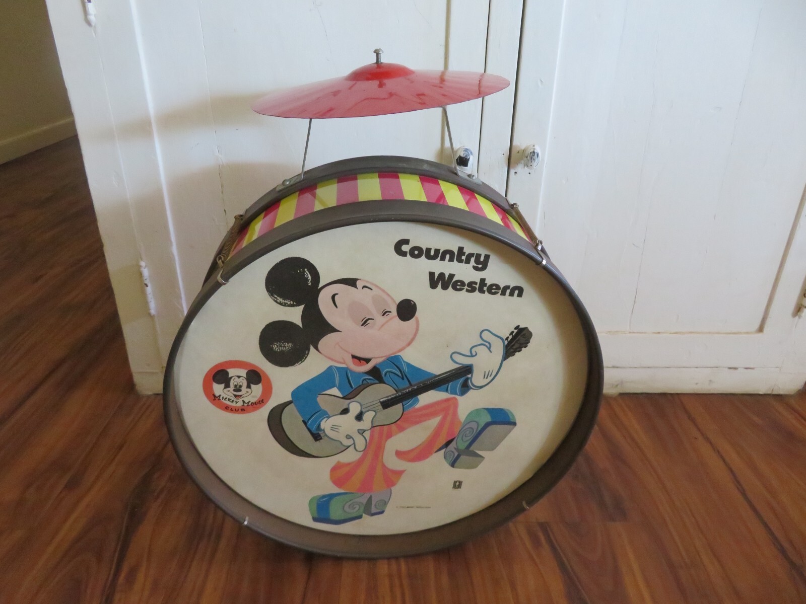Vintage 50's 60's Country Western Mickey Mouse Drum w Top pc & Foot Petal