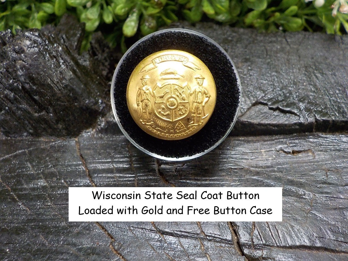 Old Rare Vintage Antique War Relic Wisconsin State Seal Coat Button Free Case