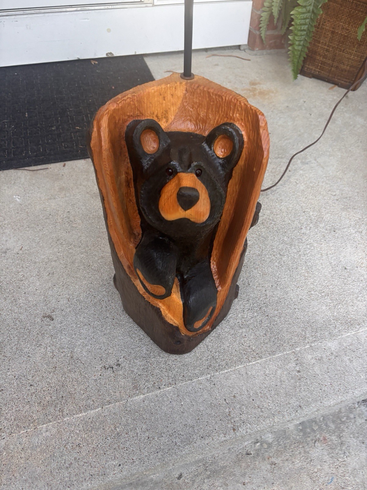 Jeff Fleming Bearfoots Black Bear Wood Log Table Lamp BSC Rustic Cabin Decor