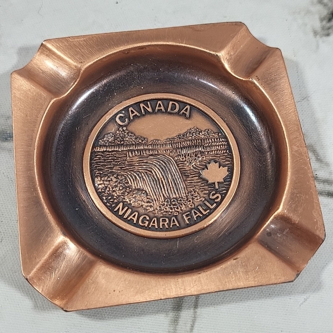 Niagara Falls Canada Souvenir Ashtray Bronze Copper Embossed Vintage