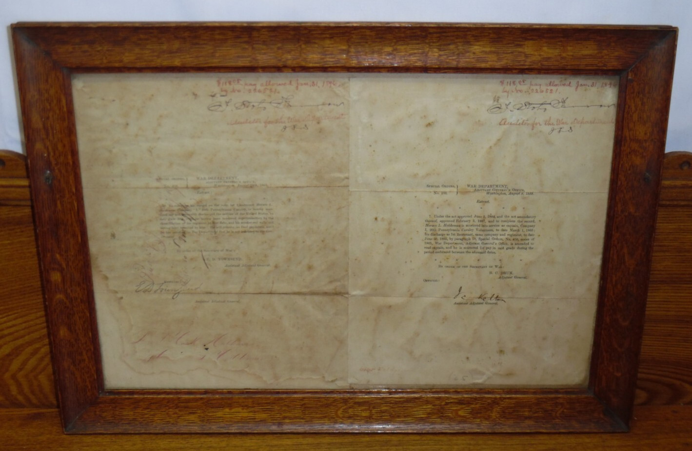 Antique 1866 & 1888 War Department Letters -  Horace L. Haldeman - E.D. Townsend