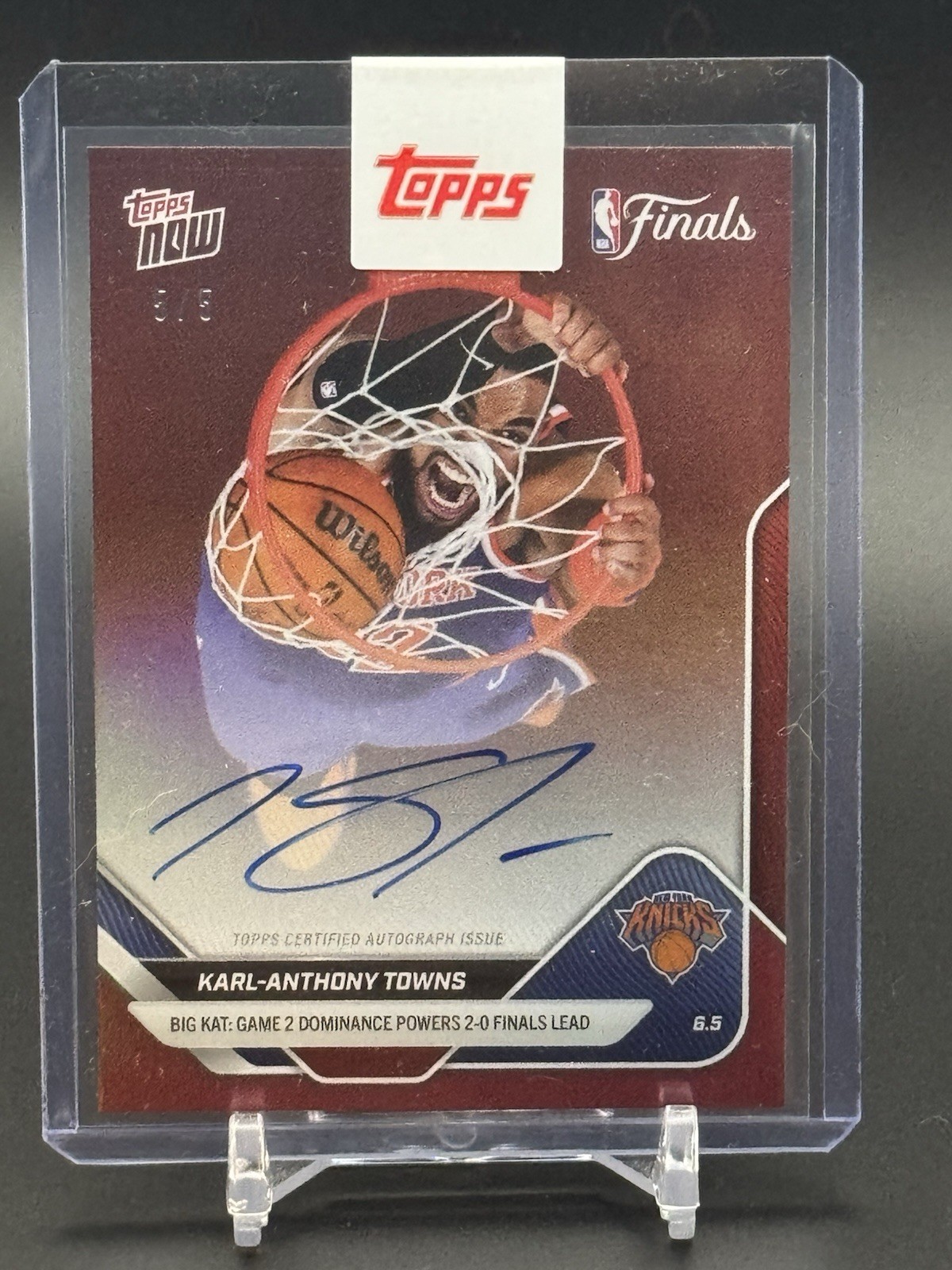 2026 TOPPS NOW KARL ANTHONY TOWNS FINALS DUNK RED FOIL REFRACTOR AUTO /5 # 332