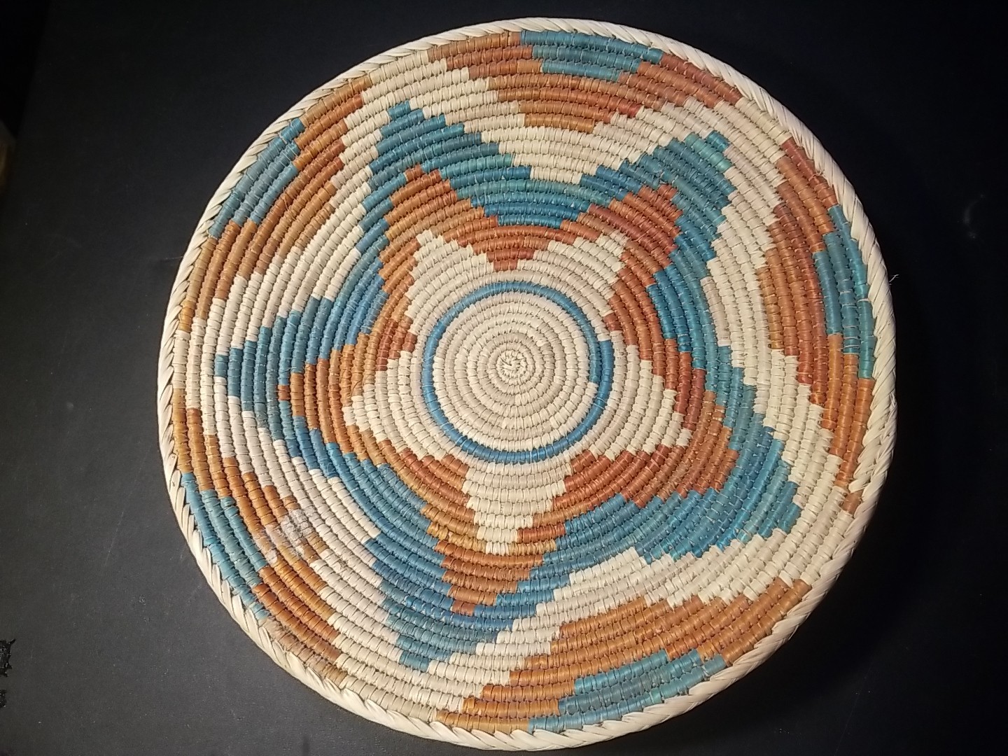 Vintage Large Hand Woven Coiled Basket Very Well Made 13x3inches Wide 
