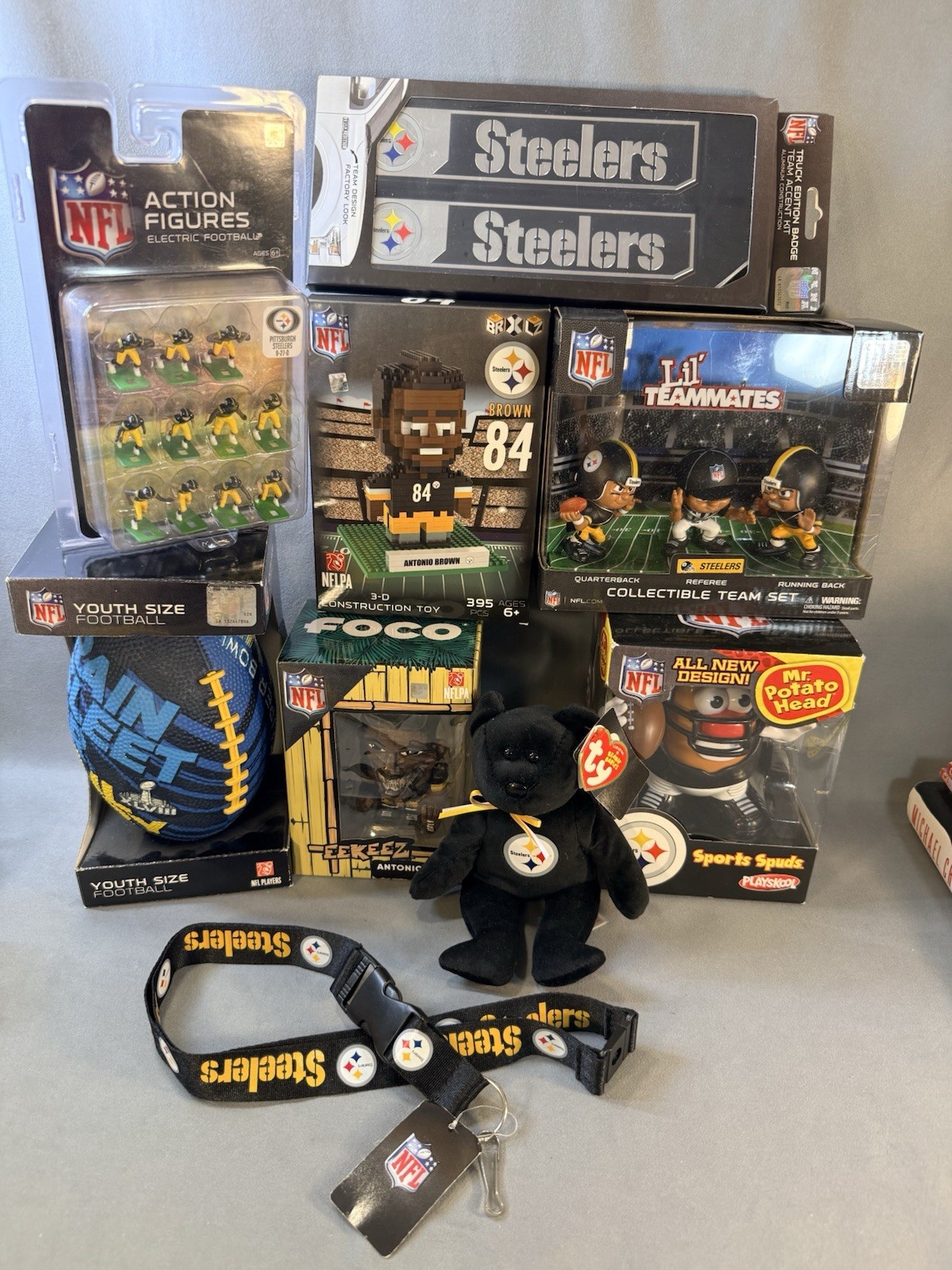 Lot of Pittsburgh Steelers Collectibles TY Beanie Mr Potato Lil Teammates Eekeez