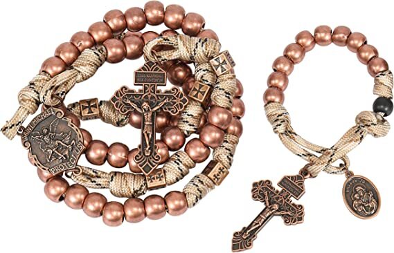St. Michael Heavy Duty Rosaries Set Copper Beads Set Medal & Pardon Cross
