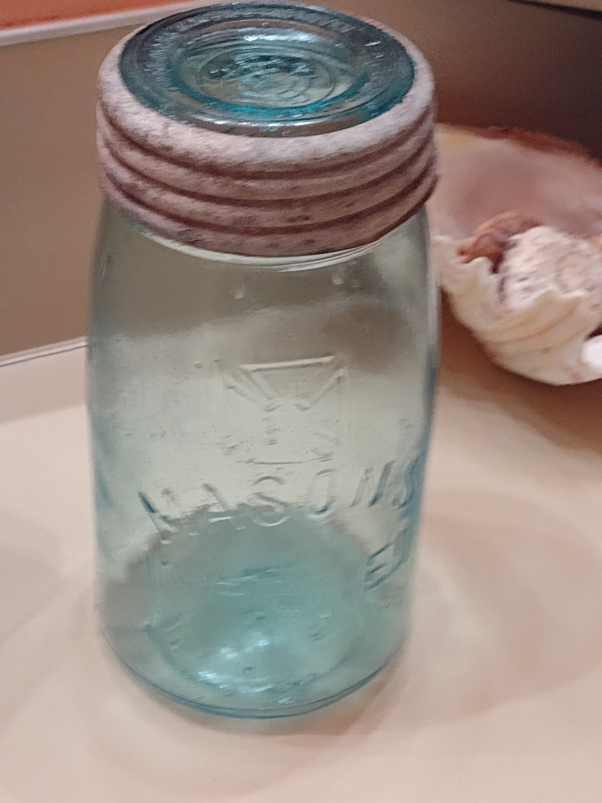Antique Crude Aqua Qt. Fruit Jar Maltese Cross Mason\'s Improved Pat Nov 26 67/20