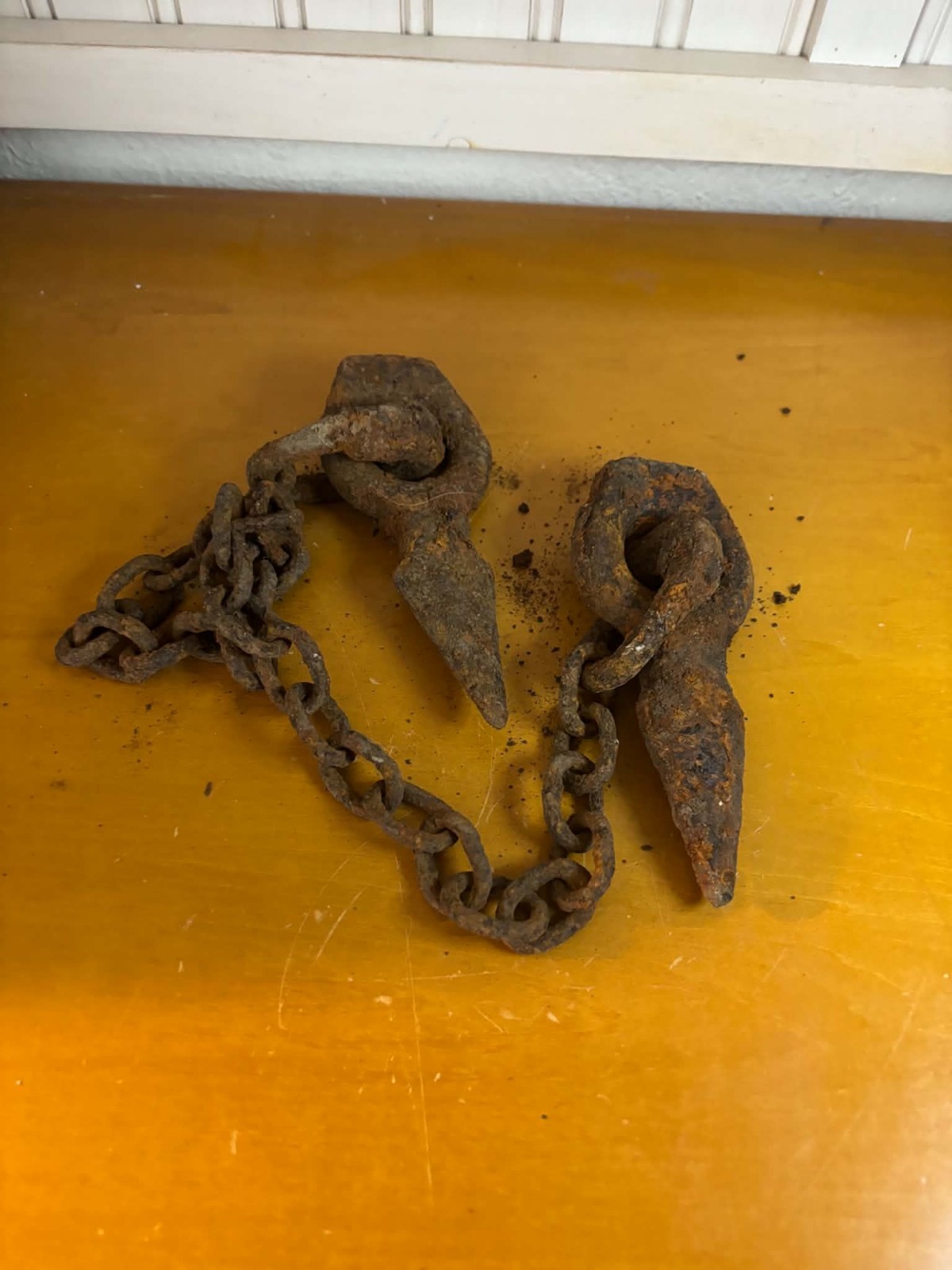Antique Hand Forged Iron Rafting Log Dog Vintage Logging Spike Chain Tool