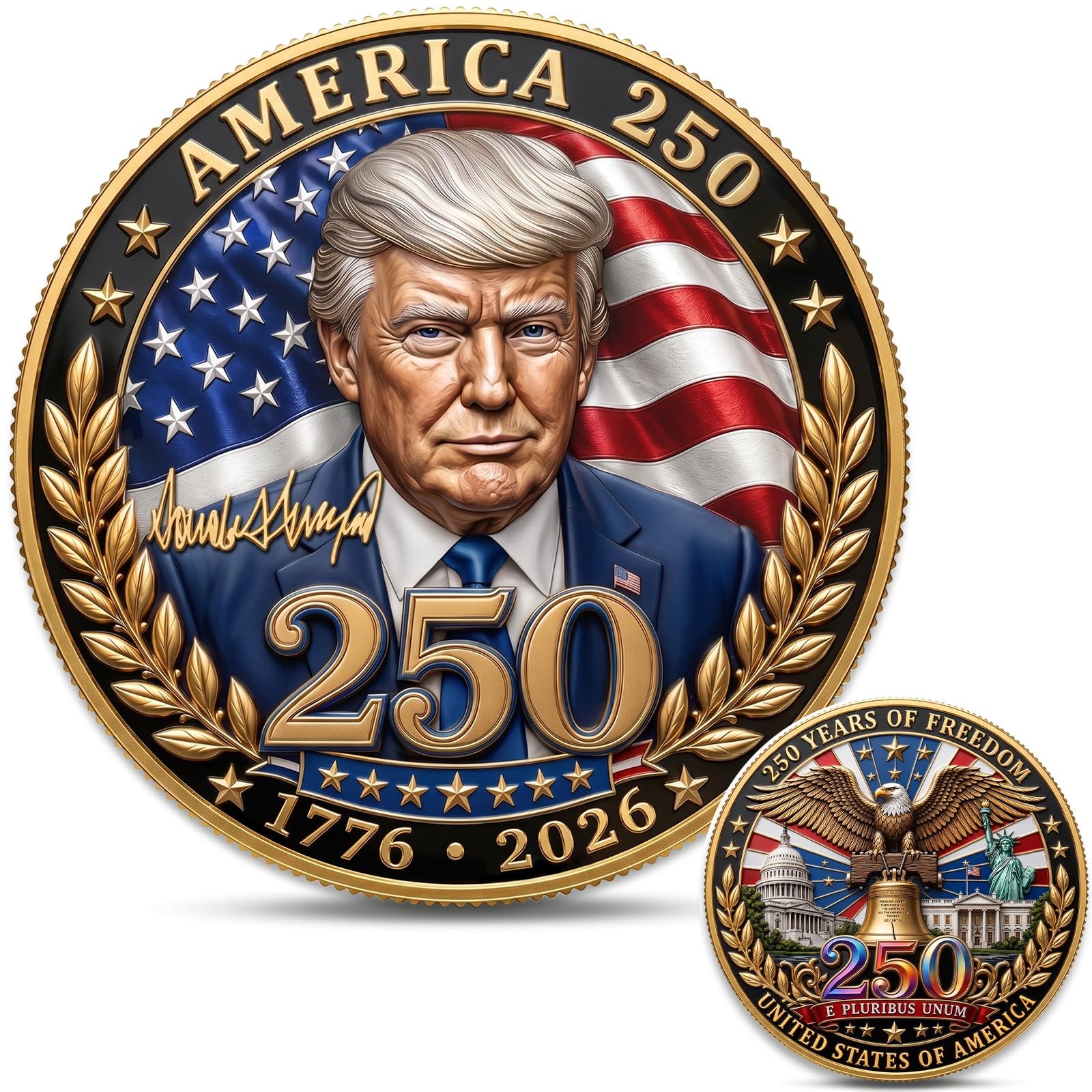 Trump America 250th Anniversary Challenge Coin, 1776-2026 Patriotic 1 Pack Trump America 250th Anniversary Challenge Coin, 1776-2026 Patriotic 1 Pack