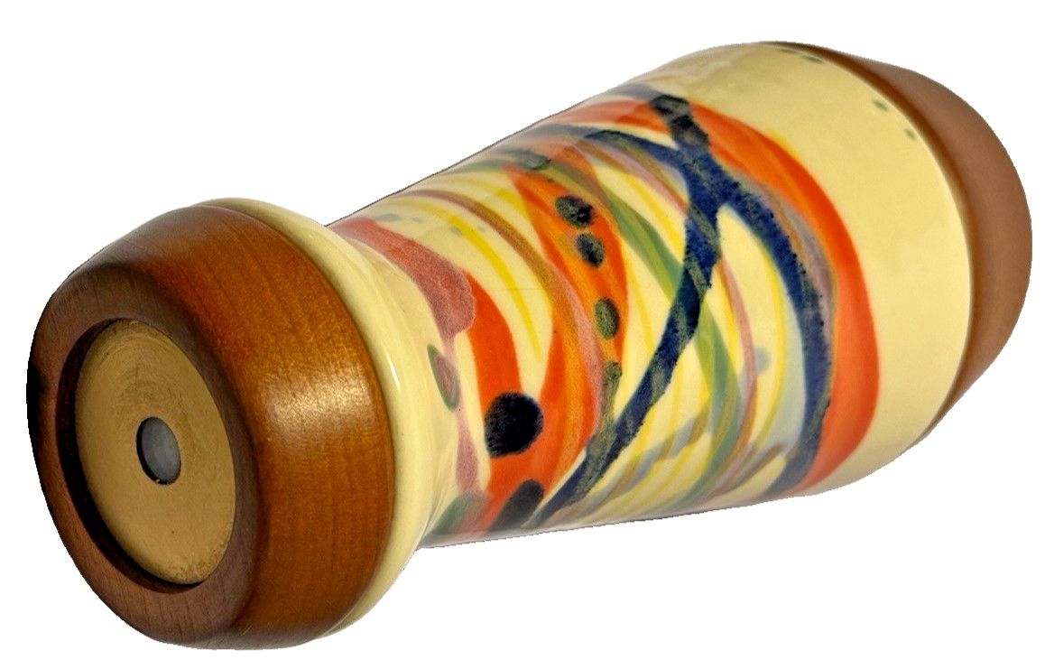 DAVID COLLIER 1998 STUDIO ARTISAN KALEIDOSCOPE ABSTRACT GLAZE CERAMIC & WOOD