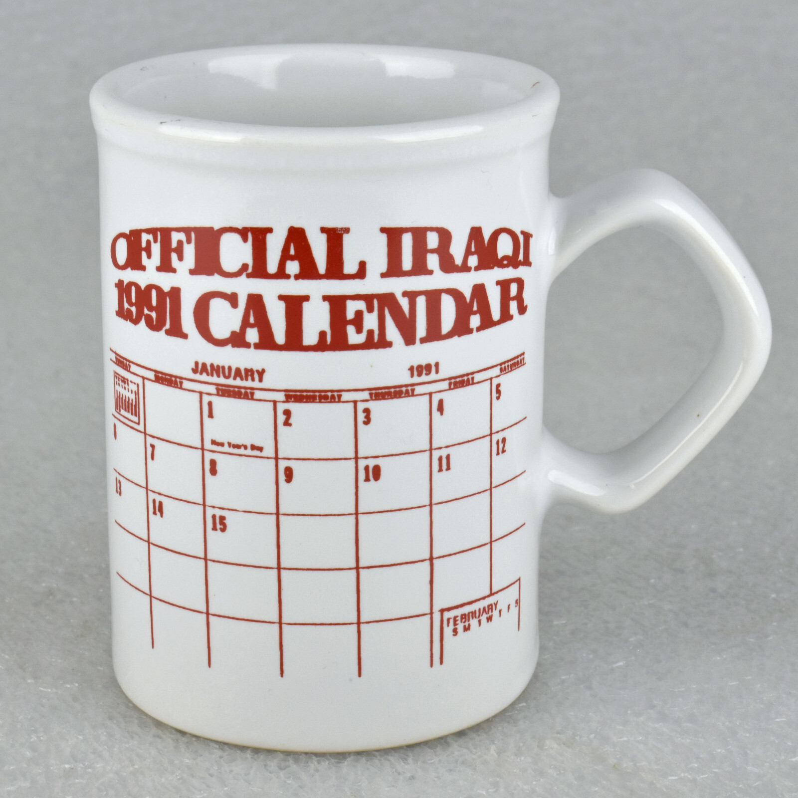 Vintage 1991 Official Iraqi Calendar Novelty Mug R&N China Co Carrollton Ohio