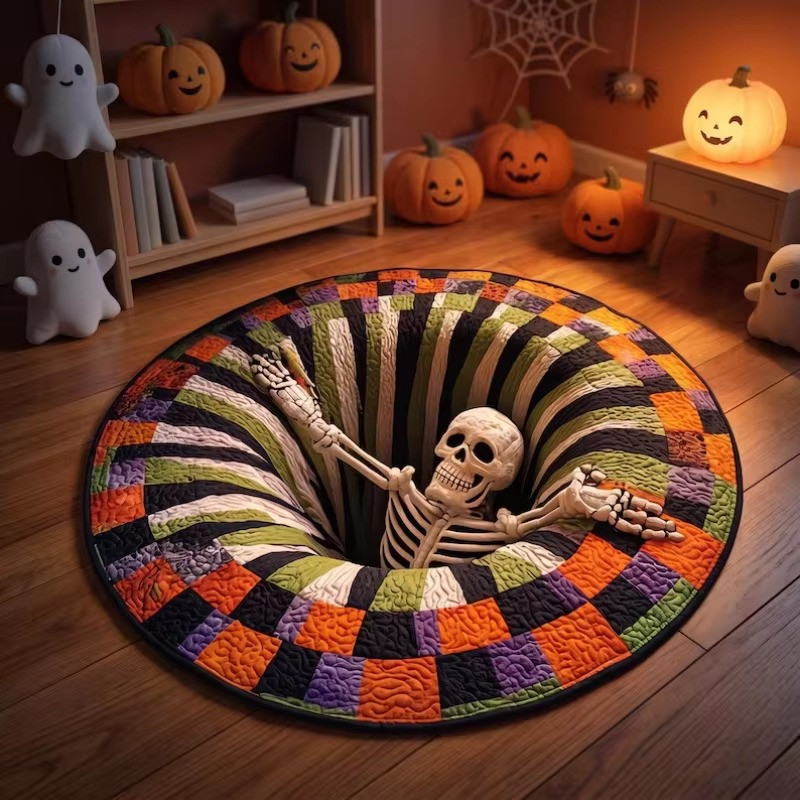 3D Skull Pumpkin Swirl Halloween Rug Non-Slip Indoor Home Decor Same Day 🚛✅