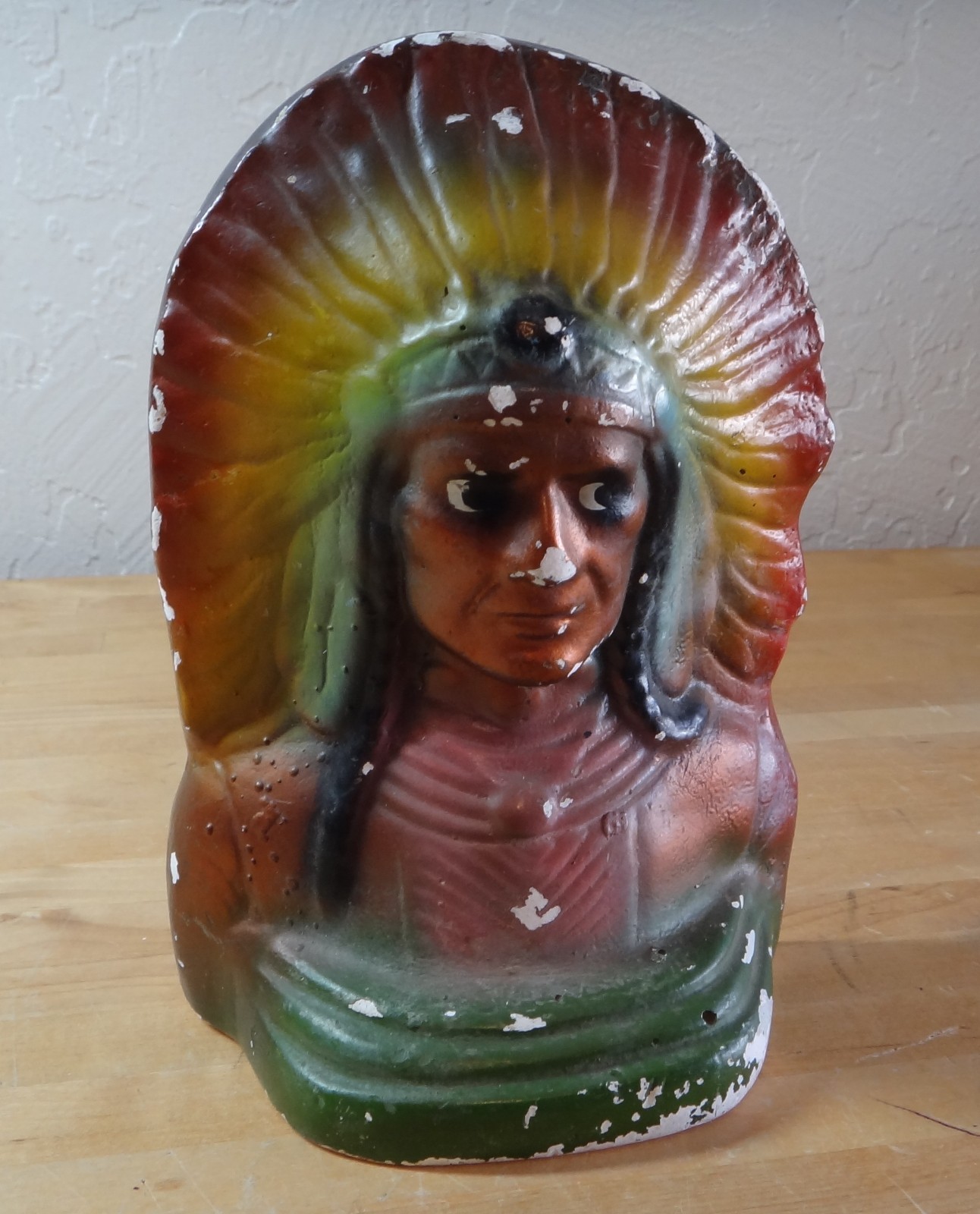 Vintage Chalkware Native American Indian Bust - Free S&H USA