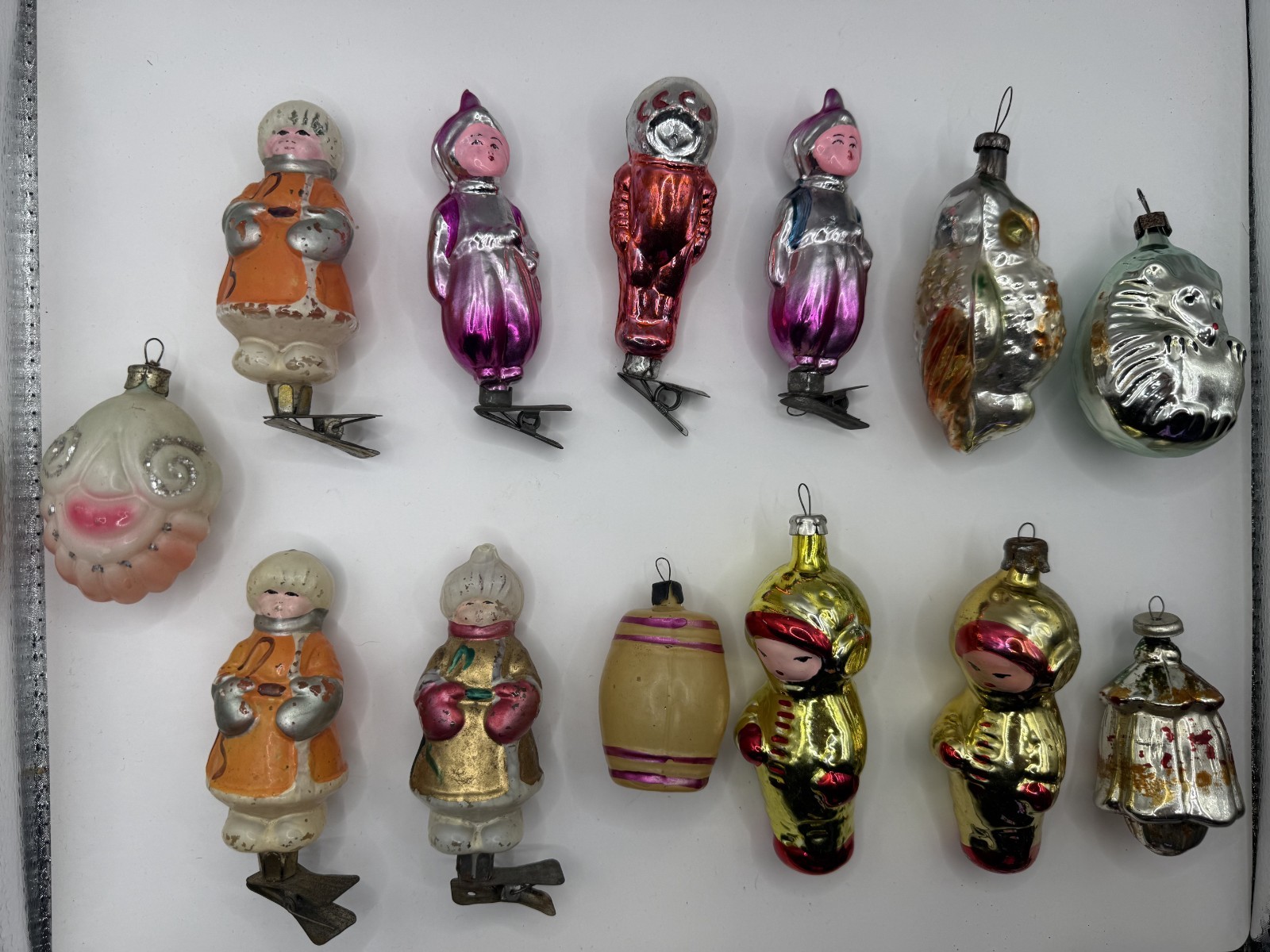 Lot 33 — Rare Vintage Soviet Christmas Tree Ornaments Figures on Clips 13 pcs