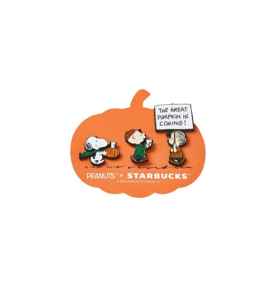 Starbucks 2026 Korea x Peanuts Snoopy Pumpkin Pin Badge Set Online Exclusive new