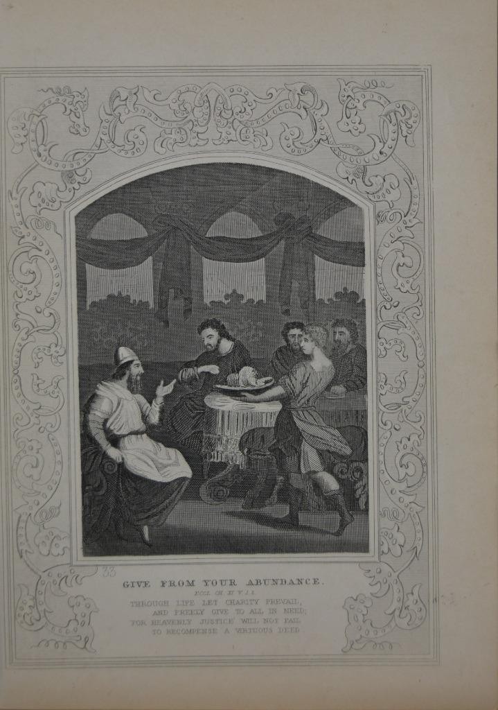 Antique Religious Art Give From Your Abundance 1860 Engraving Christianity