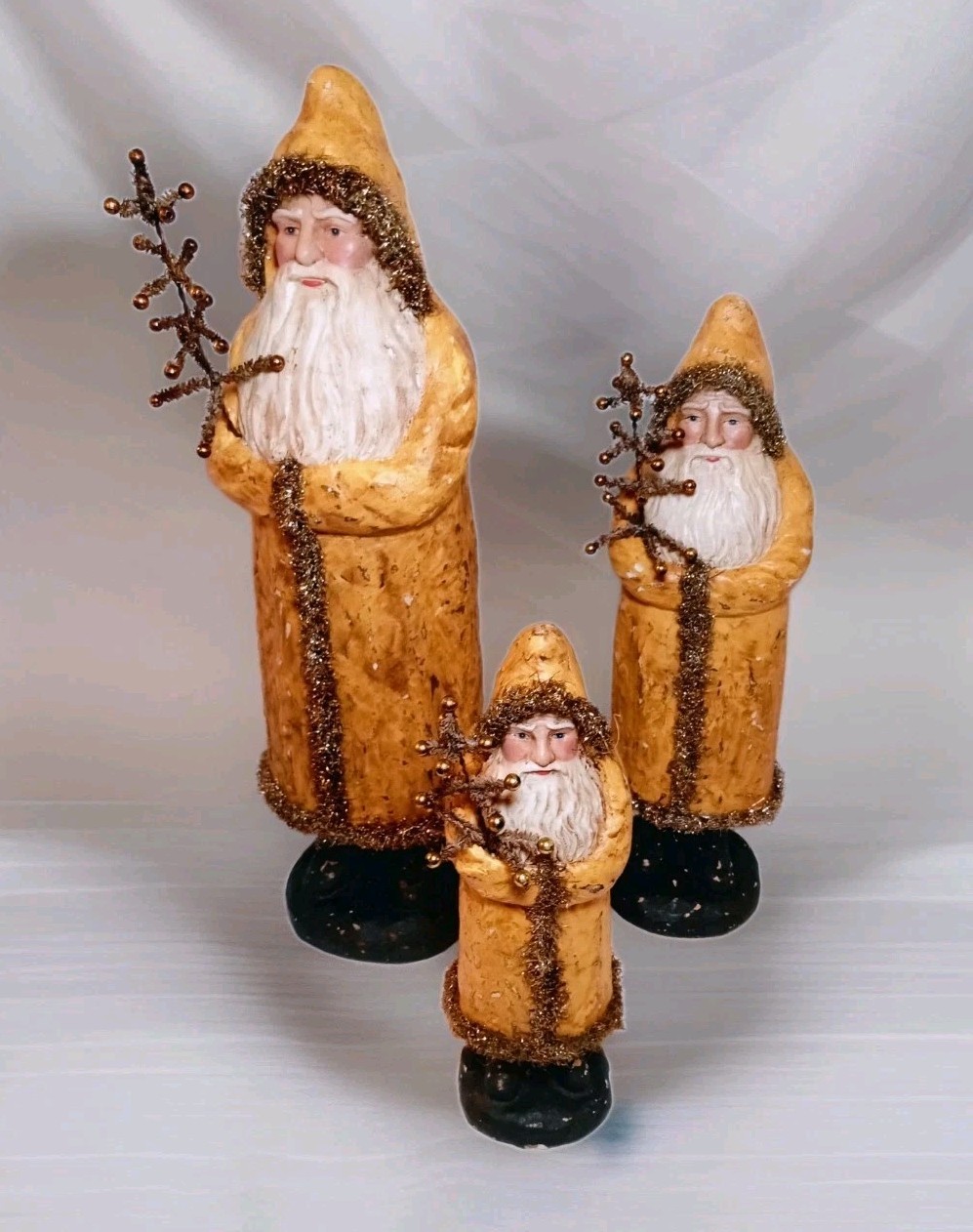 Vtg Ragon House Burlap Santa Figurines Set of 3 Primitive Folk Art Belsnickle 