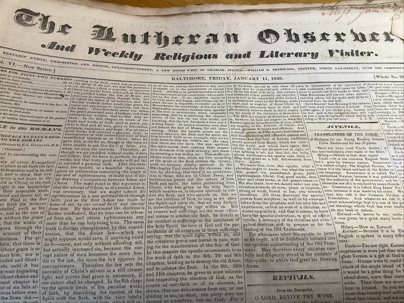 1839 BOUND BALTIMORE MARYLAND NEWSPAPERS - RARE TITLE