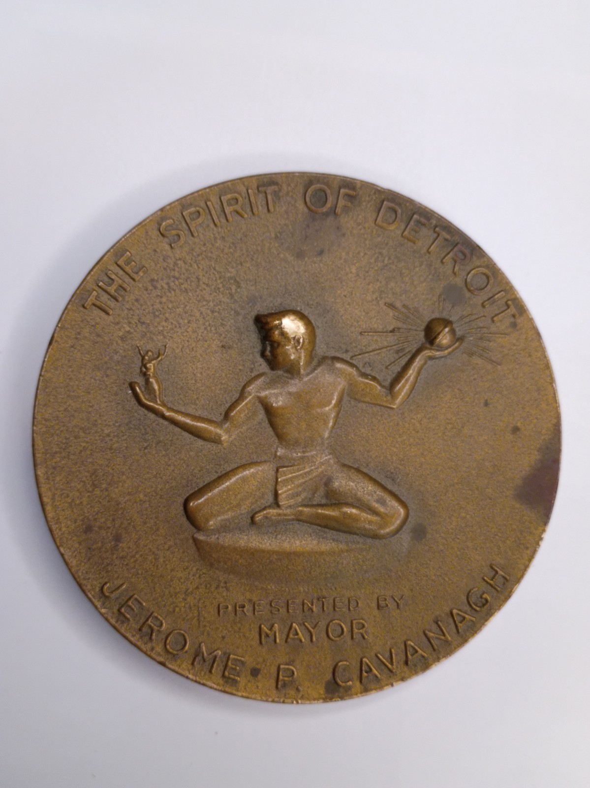 Vtg Spirit Of Detroit Bronze Medal Coin Jerome P Cavanagh Mayor Detroit Michigan