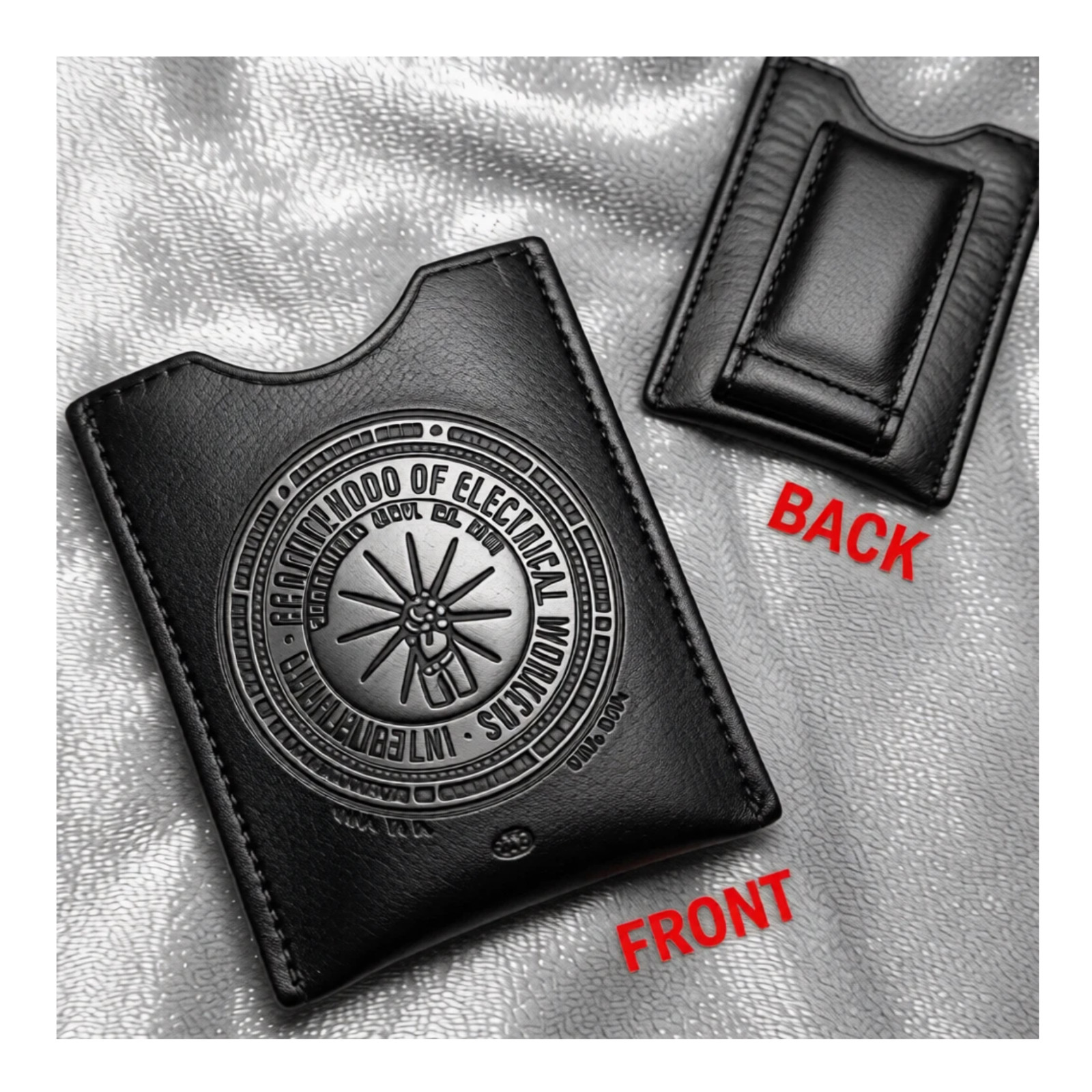 IBEW Slim Black leather wallet with magnetic money clip