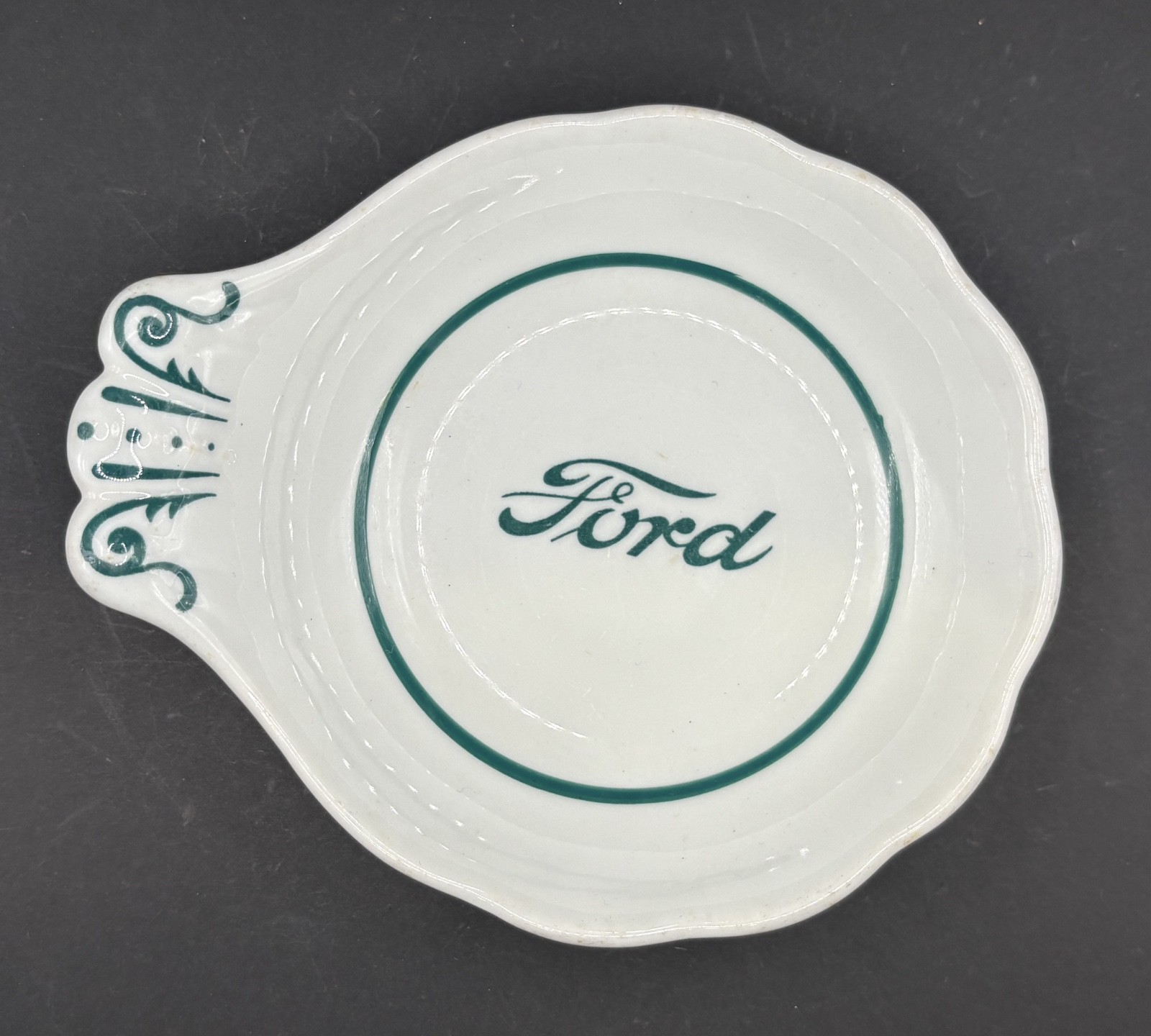 Vintage Ford Script Shenango China Handled Serving Dish Green Logo Advertising