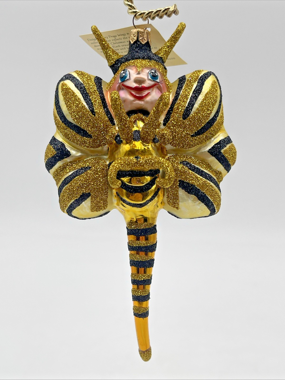 Rare Larry Fraga “Bumble Bee Buzz” Blown Glass Christmas Ornament 5923B Retired