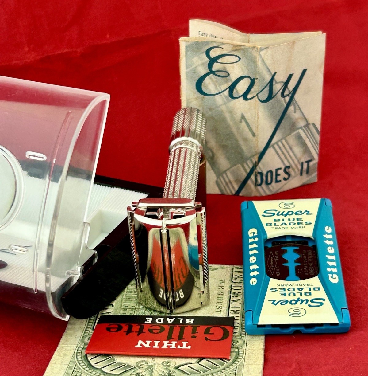 Vtg 1960 GILLETTE 195 Adjustable Fat Boy Safety Razor Complete Kit OUTSTANDING