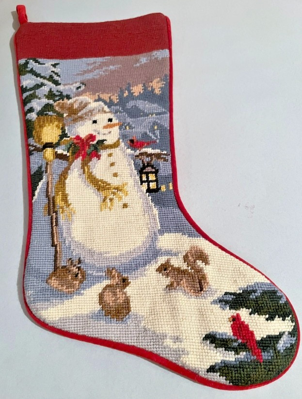 Sferra Needlepoint Christmas Stocking Snowman Winter Scene HandStitched Wool New