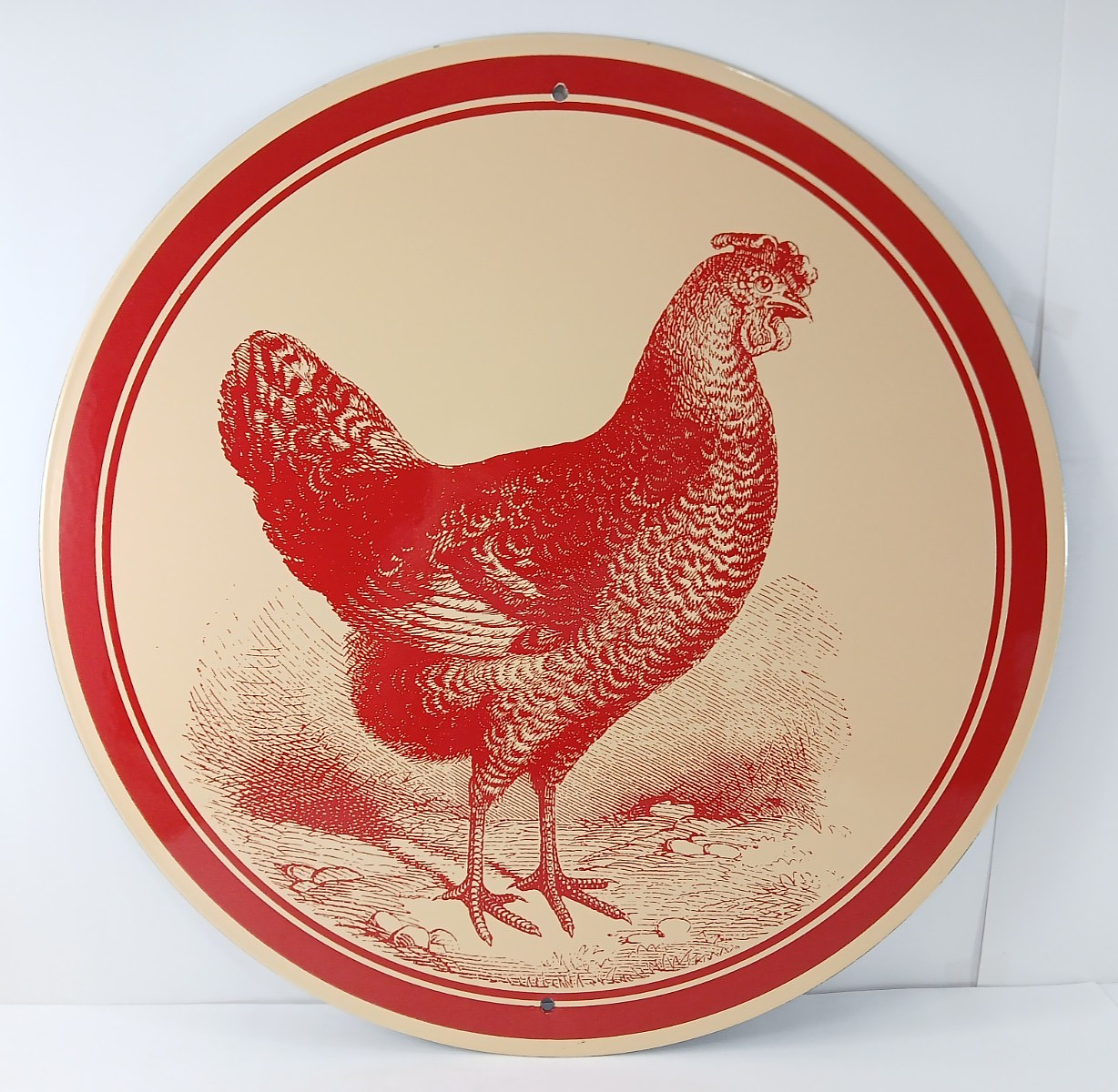 Vintage 1978 Porellana CHICKEN HEN Rustic Farm Country Cottage Porcelain Sign