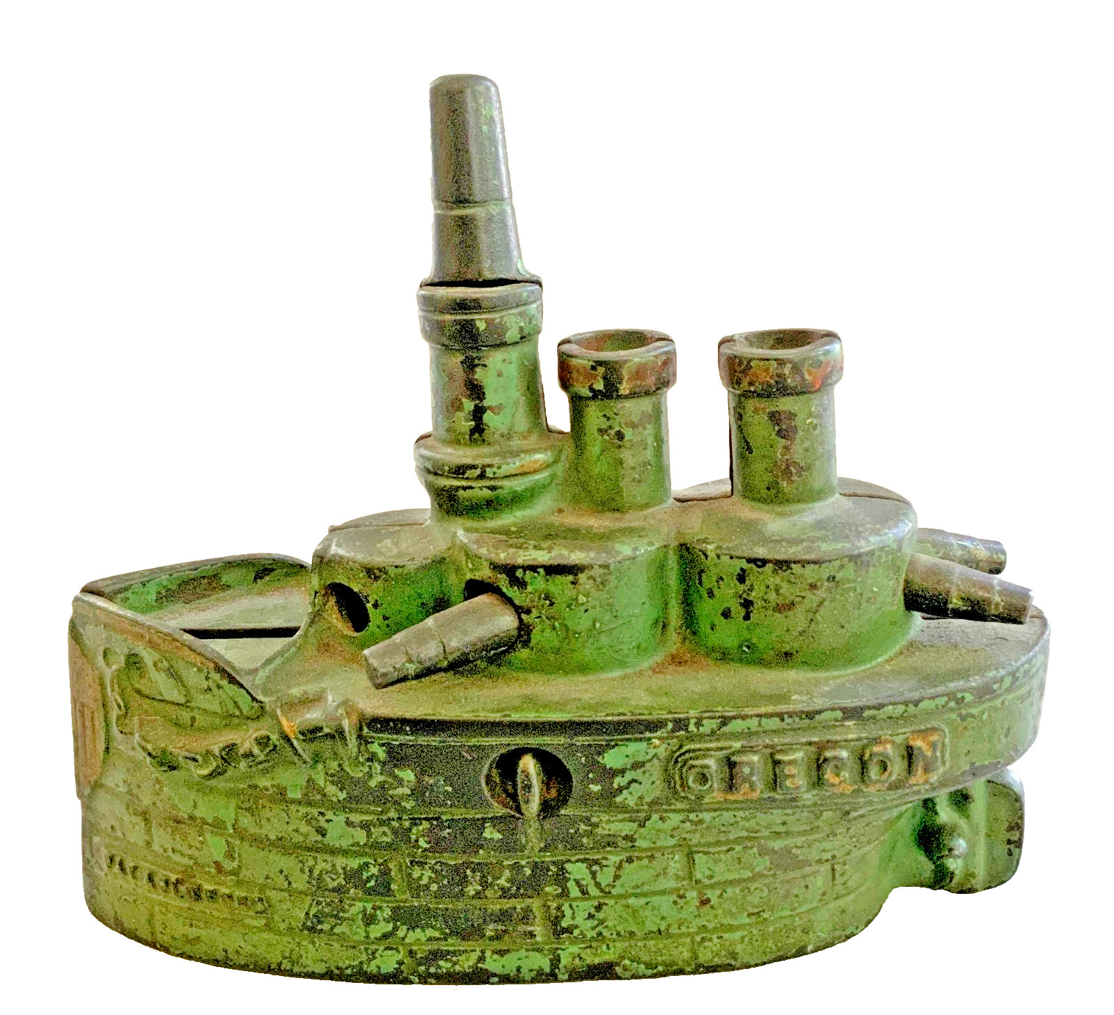 Antique J&E Stevens Cast Iron Oregon Battleship Bank 1898 Spanish American War