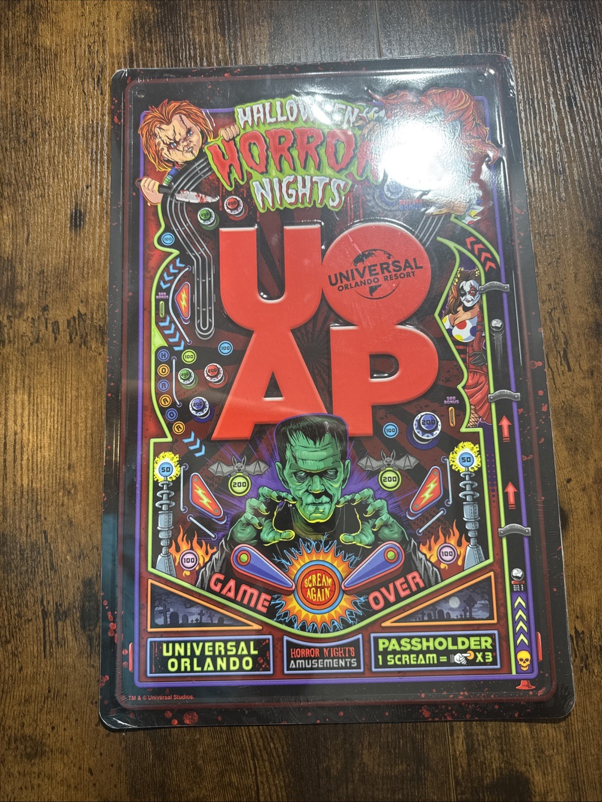 2021 New UOAP Universal Orlando HHN Halloween Horror Nights Pinball Tin Sign