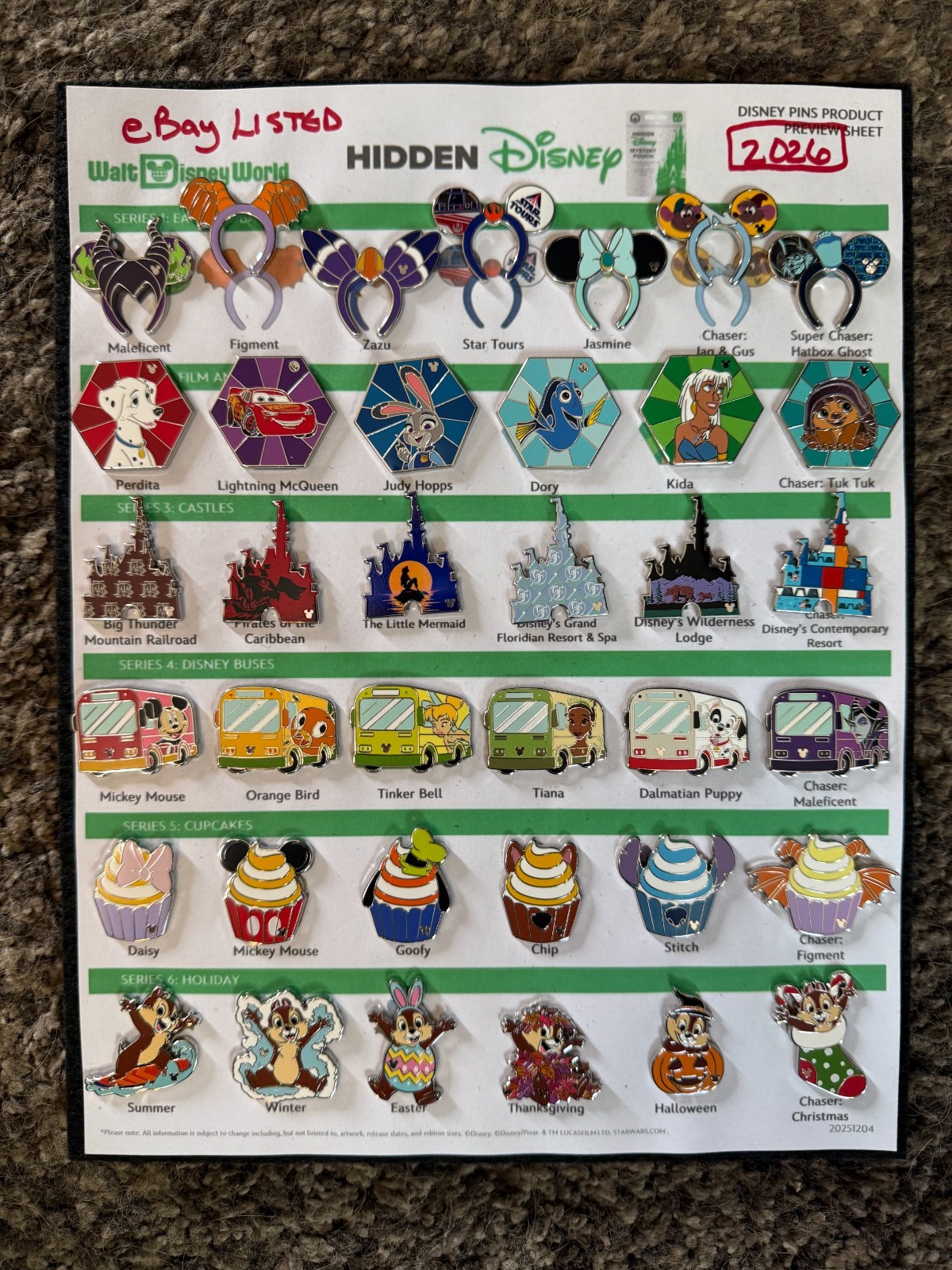 2026 WDW Hidden Mickey Pins Wave A Complete Set with All Chasers & Super Chaser