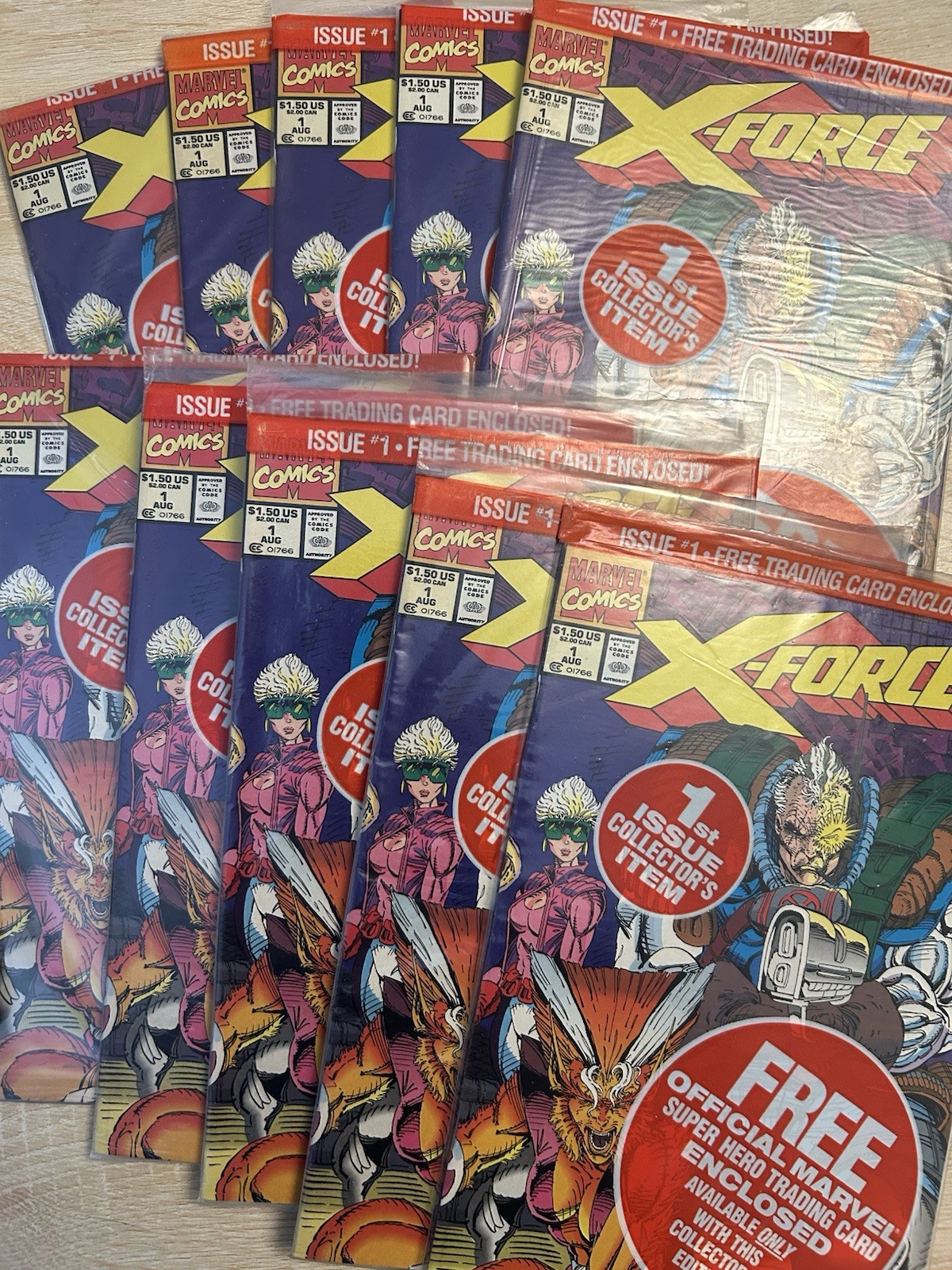 Marvel Comics X-Force #1 Unopened Lot of 10 includes 2 dead pool cards see pics