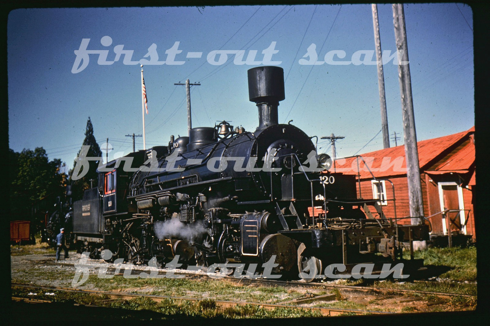 R DUPLICATE SLIDE  - Rayonier Lumber 120n STEAM 2-6-6-2 at Railroad Camp WA 1960
