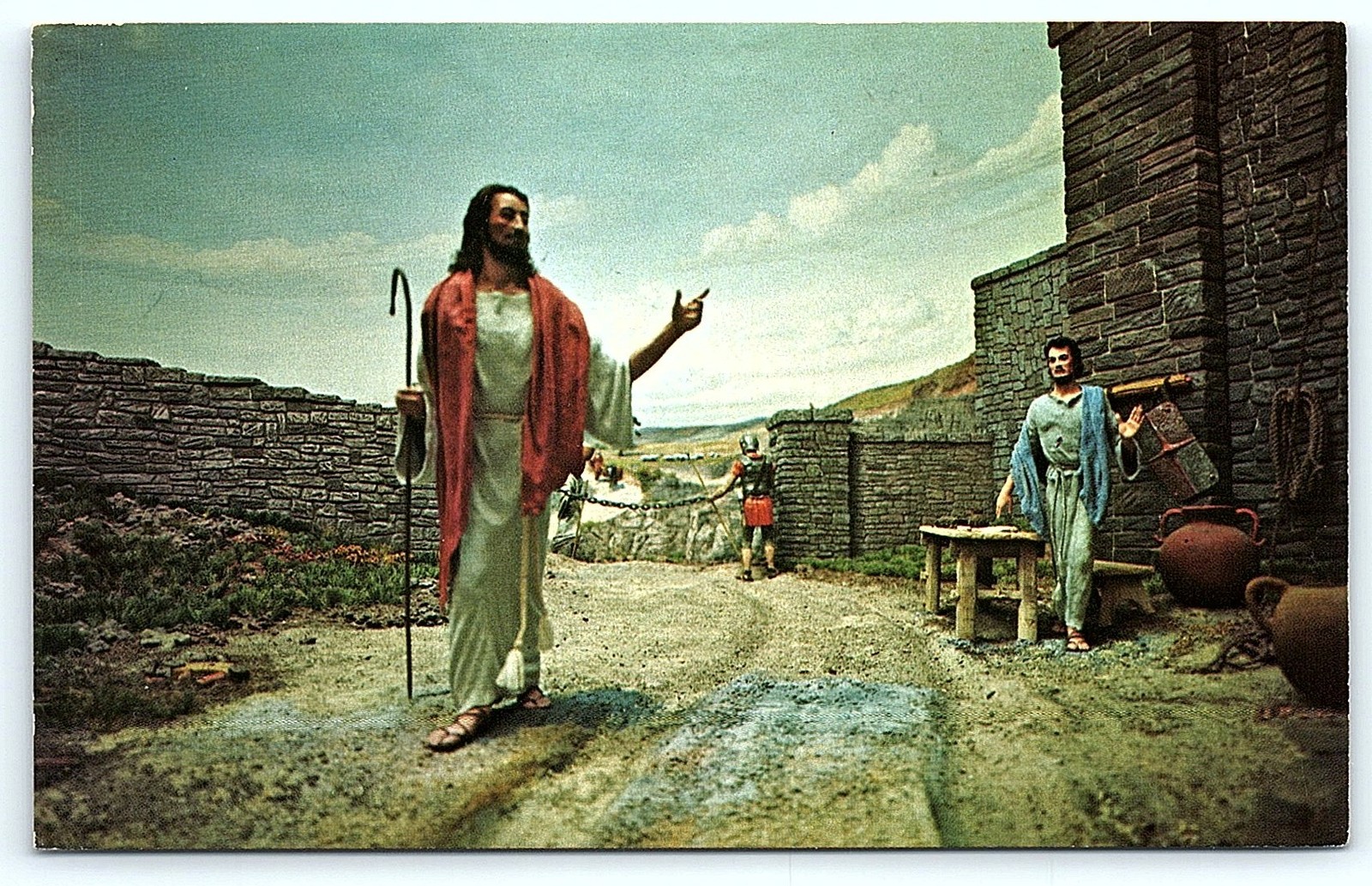Postcard of Christ calling Matthew diorama scene.