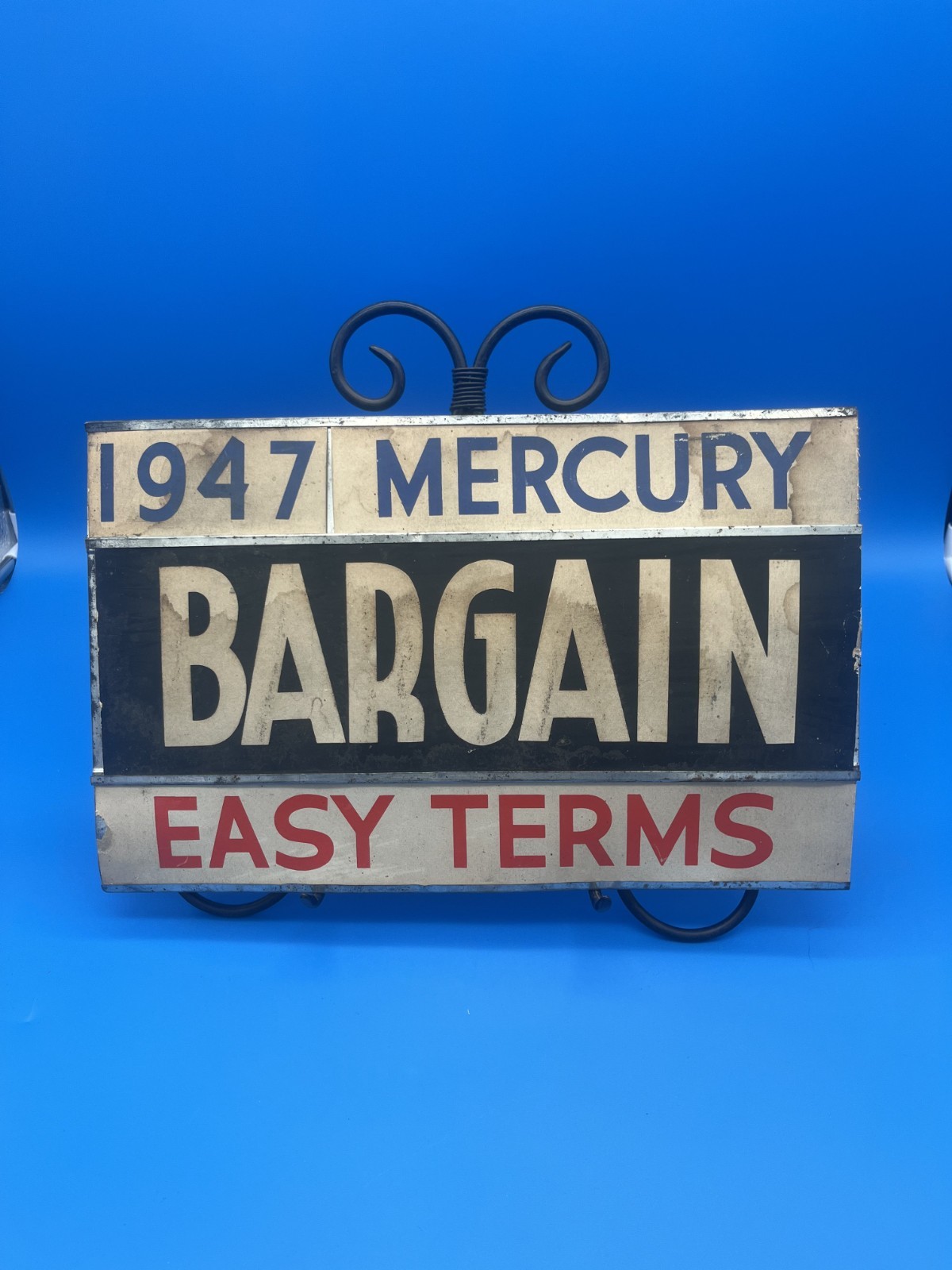 1947 Mercury Bargin Easy Terms Car Lot Windshield Sign 14.75 x 9.25