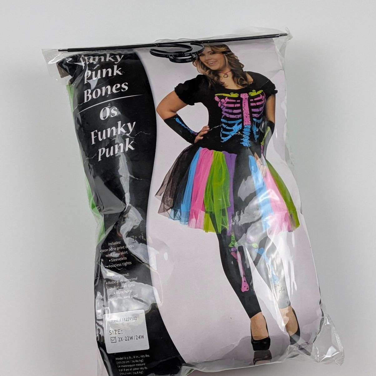 Funky Punk Bones Costume Plus Size 2X Neon Skeleton Tutu Scene Core Rave Y2K