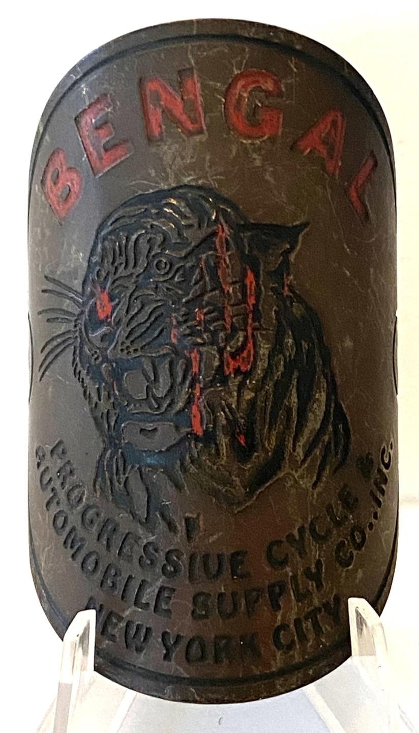 NOS antique Progressive Cycle BENGAL Tiger bicycle head BADGE emblem New York