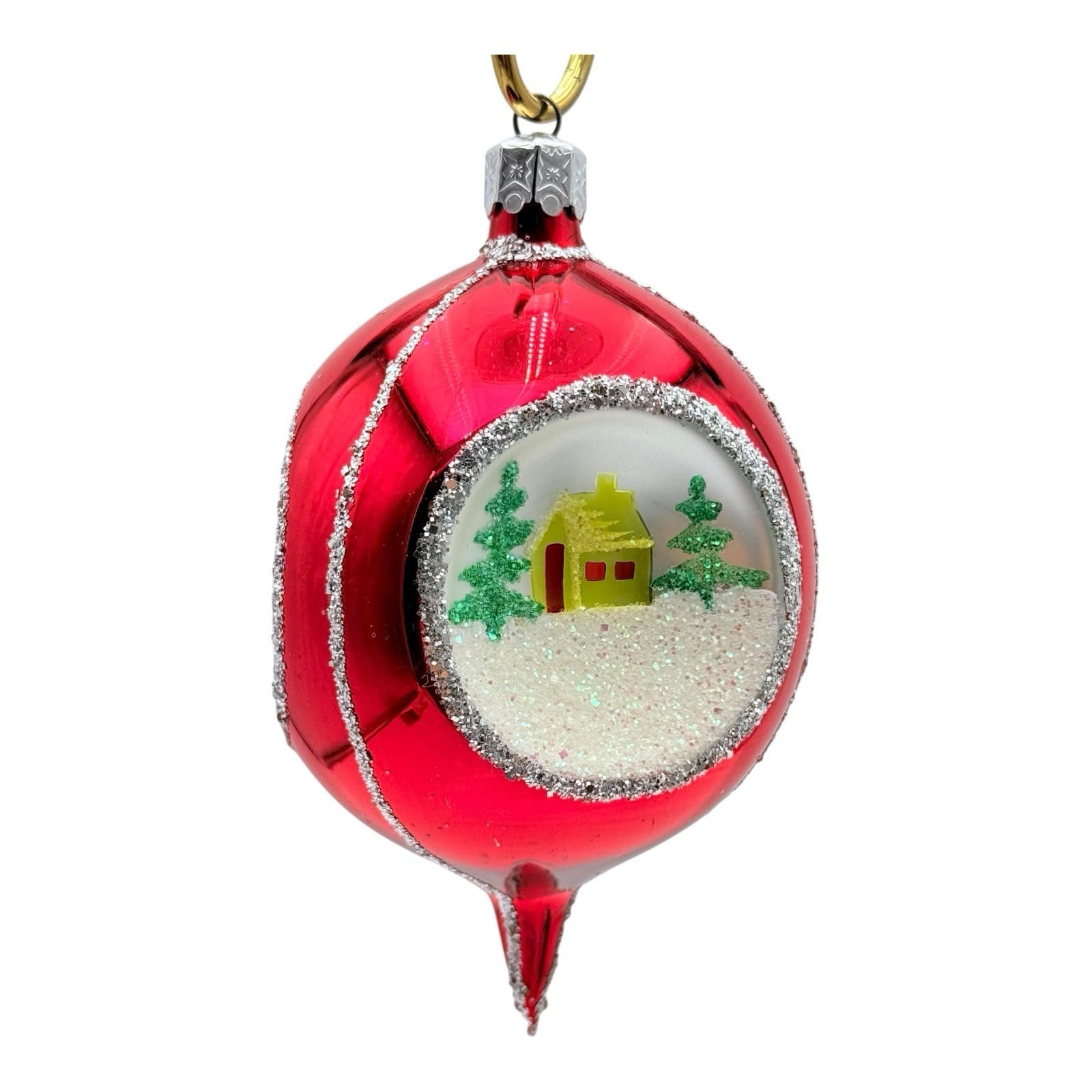 Christopher Radko Triple Reflector Teardrop Christmas Ornament Country Scene VTG