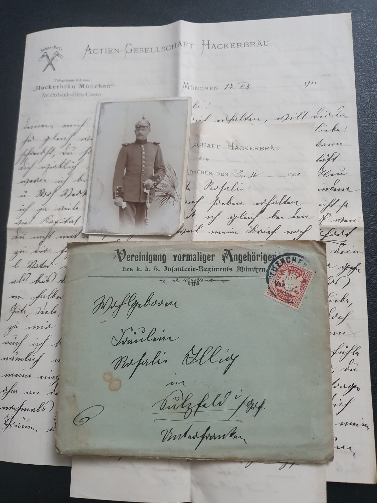 Original German Pre  Ww1 Letter+ Photo KB 5 Inf Rgt 1901 Munich 
