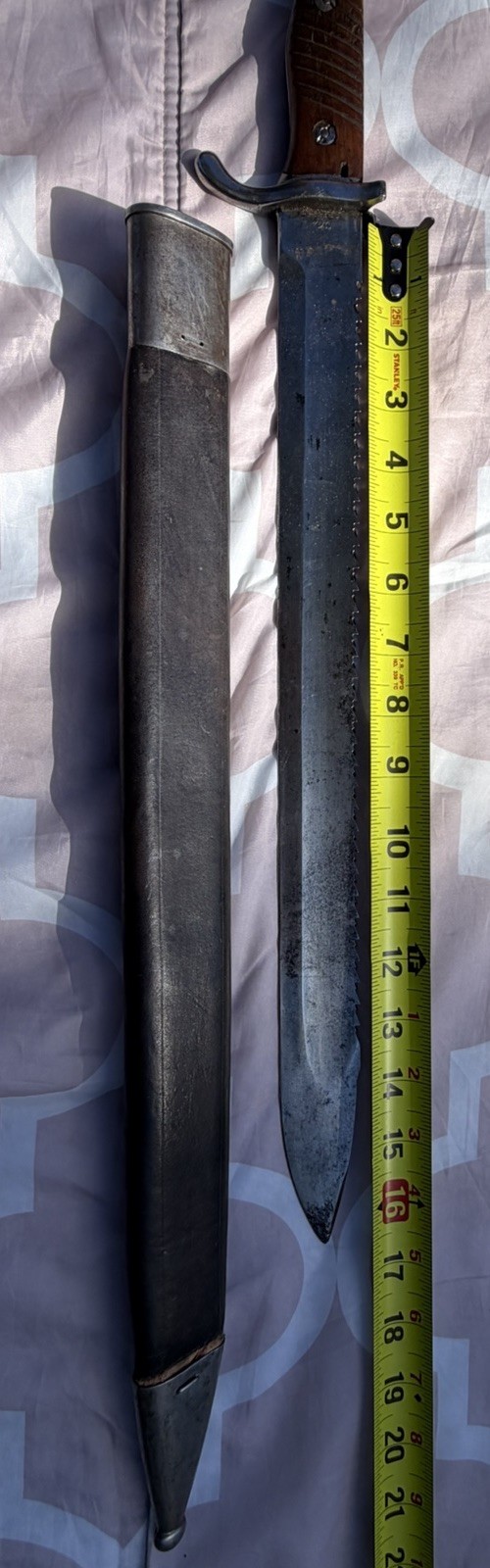 WWI German Butcher Bayonet  1895/05 16inch Blane Saw Back Scabbard Erfurt JM