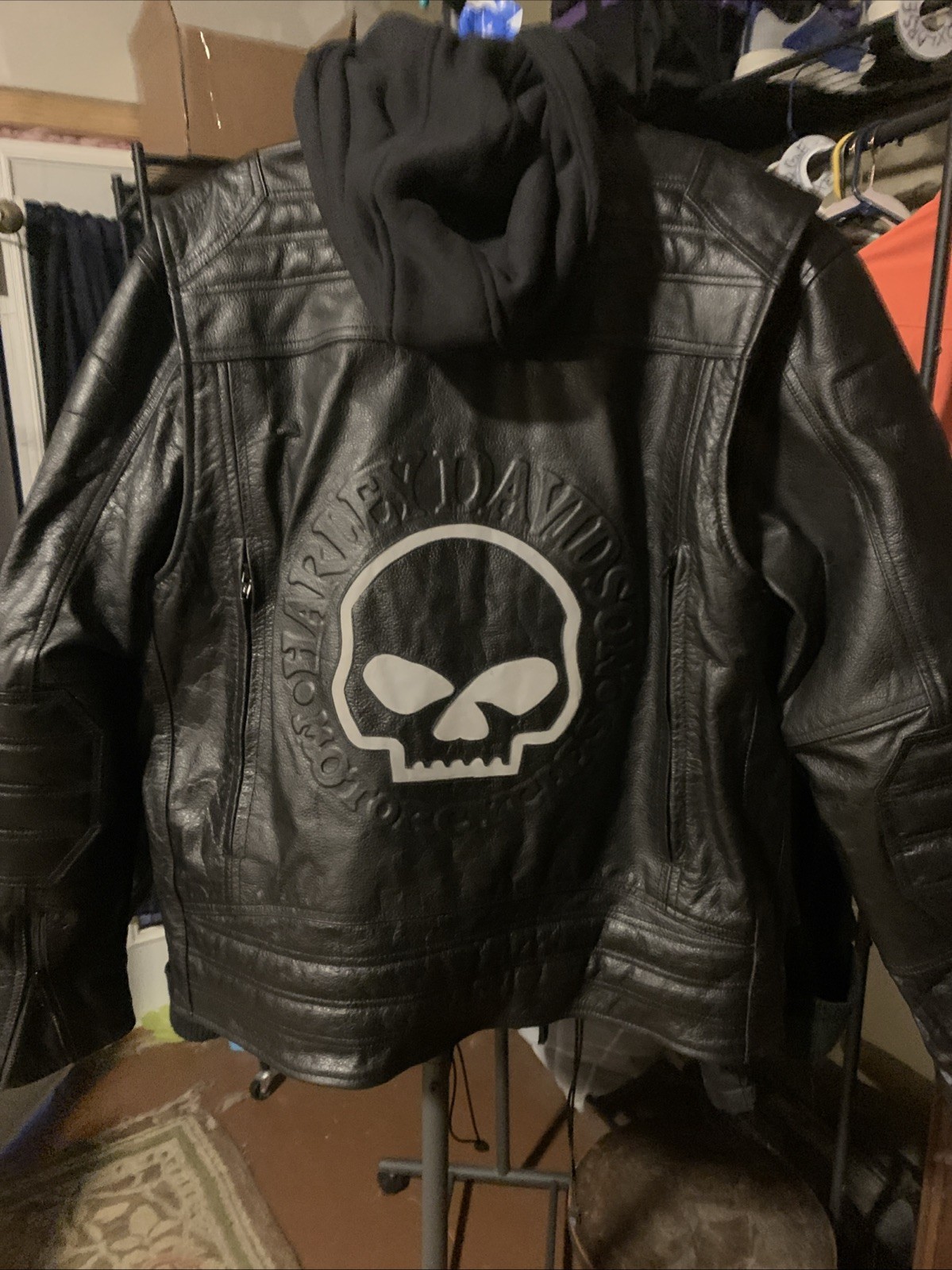Unworn Harley-Davidson Men's Auroral Leather Riding Jacket Size XL w/ Hood Mint