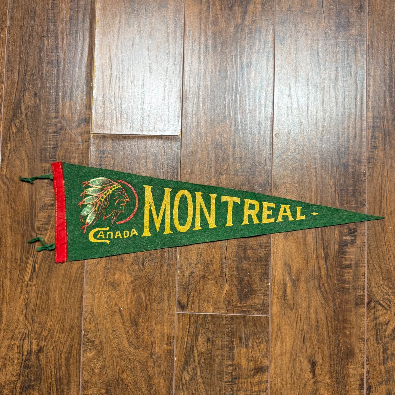 Vintage Montreal Canada Felt Pennant Native American Headdress Souvenir Flag