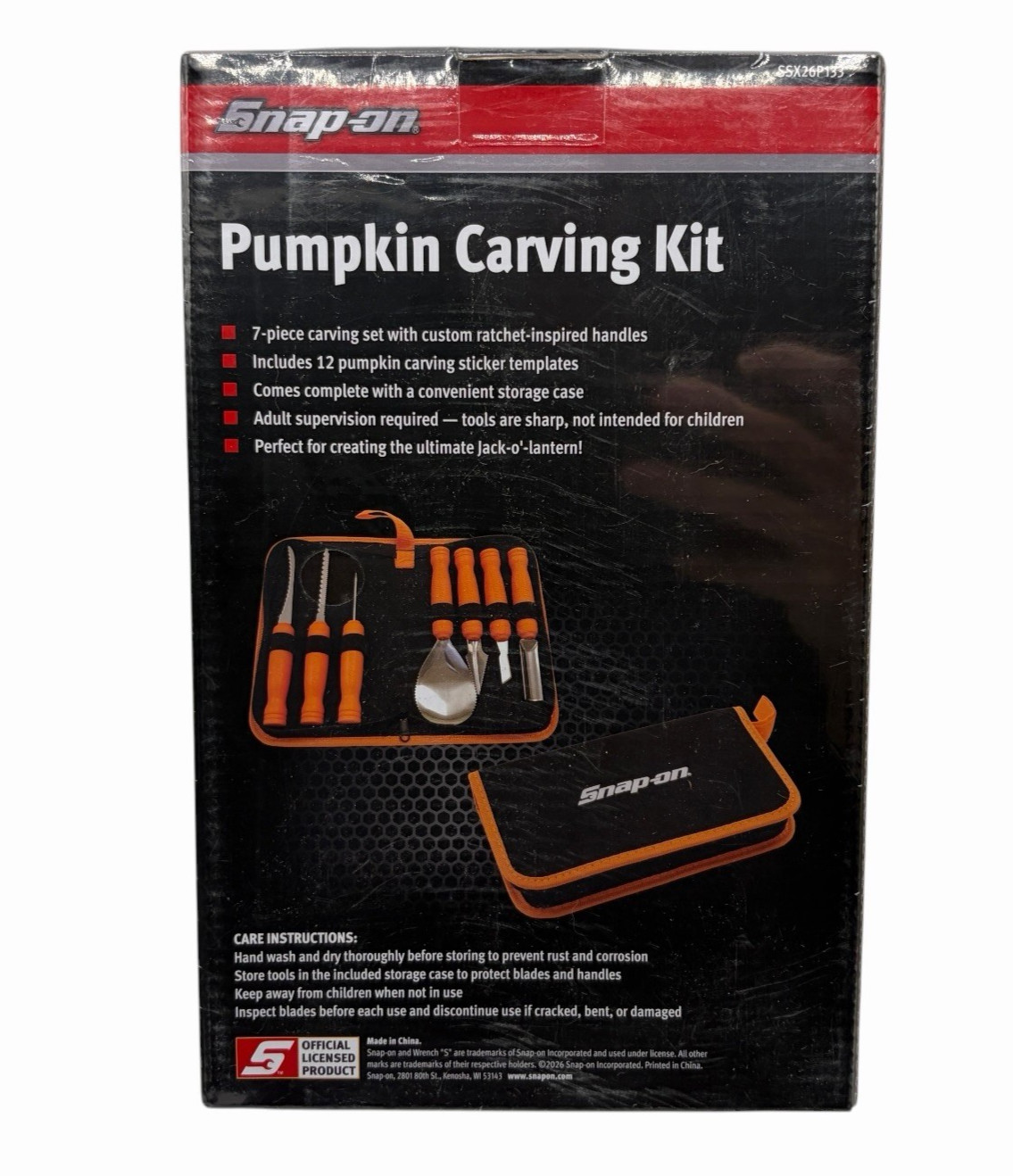 Snap on Tools Orange Handle Pumpkin Carving Set SSX26P133 7 piece with case