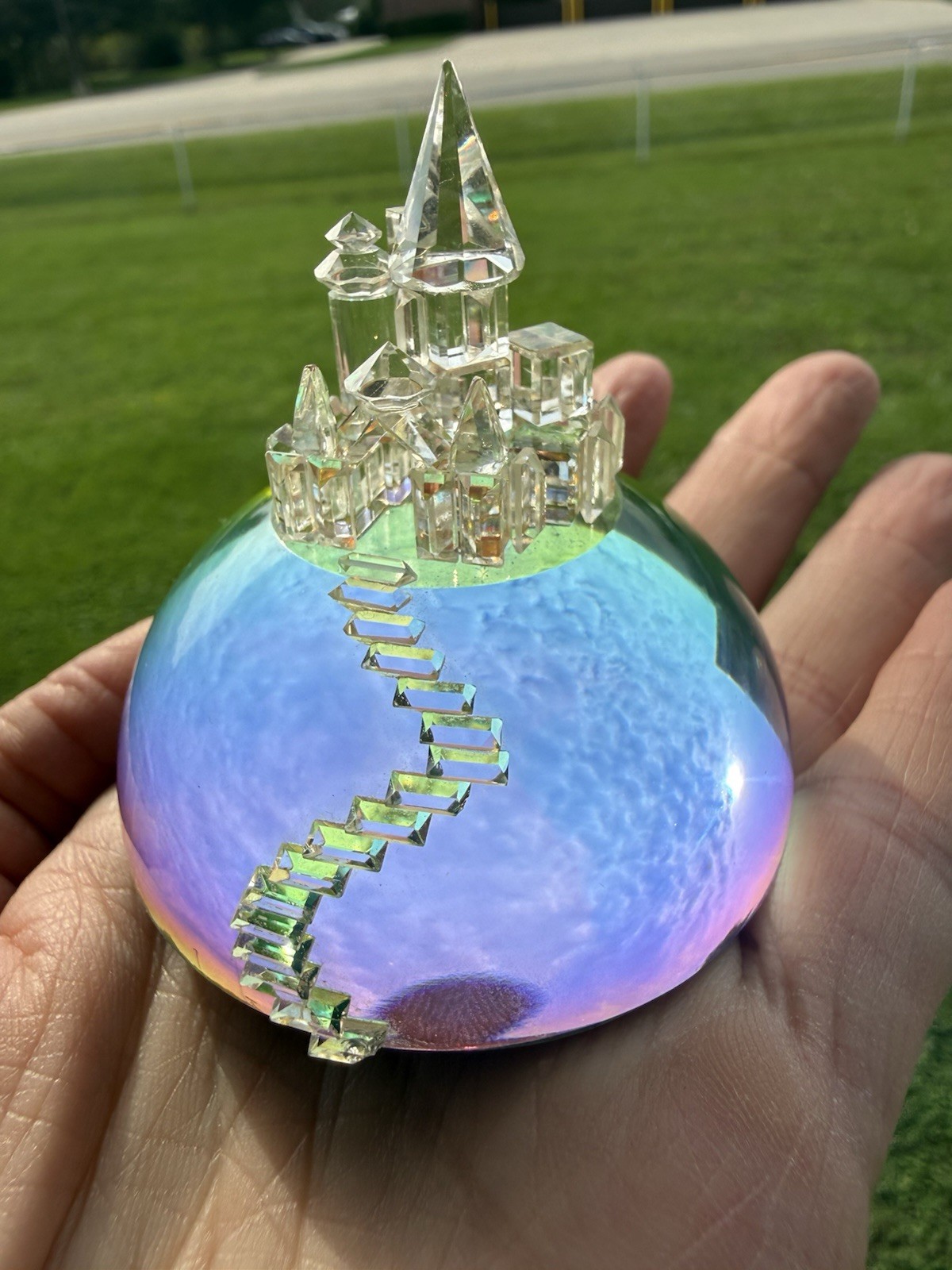Crystal World Rainbow Series Crystal Castle Figurine On Iridescent Dichroic Glas