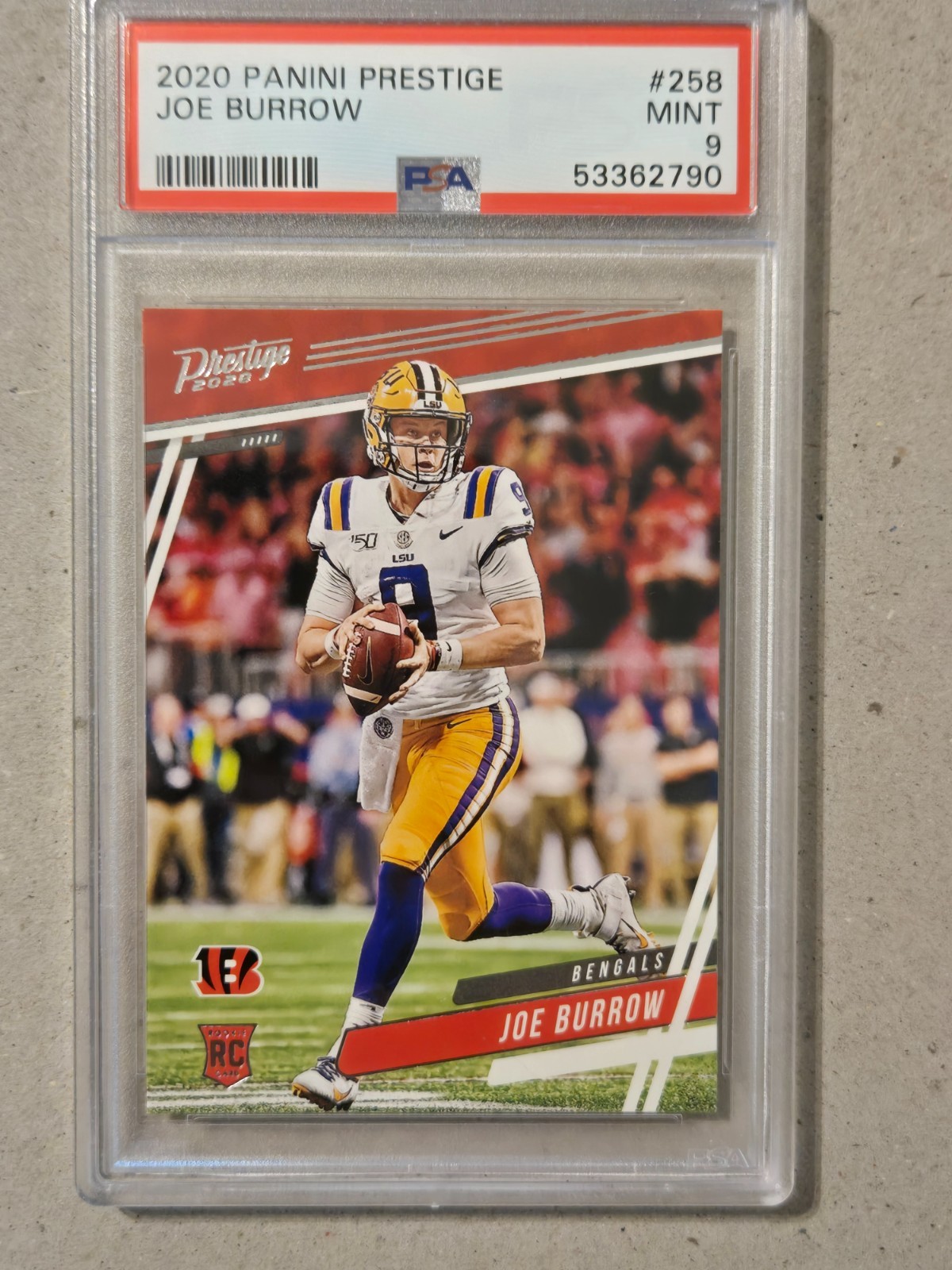 2020 PANINI PRESTIGE JOE BURROW #258 ROOKIE CARD GRADED PSA 9 MINT