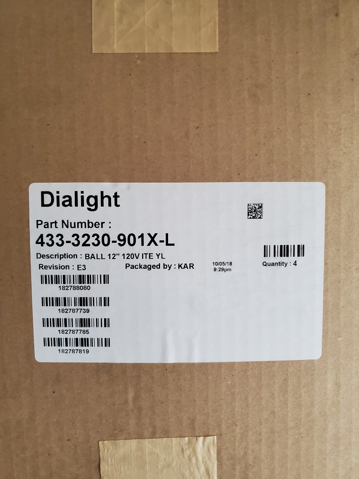 Traffic Signal Light New (4) 12” Dialight YELLOW LED  Module 120V 433-3230-901XL