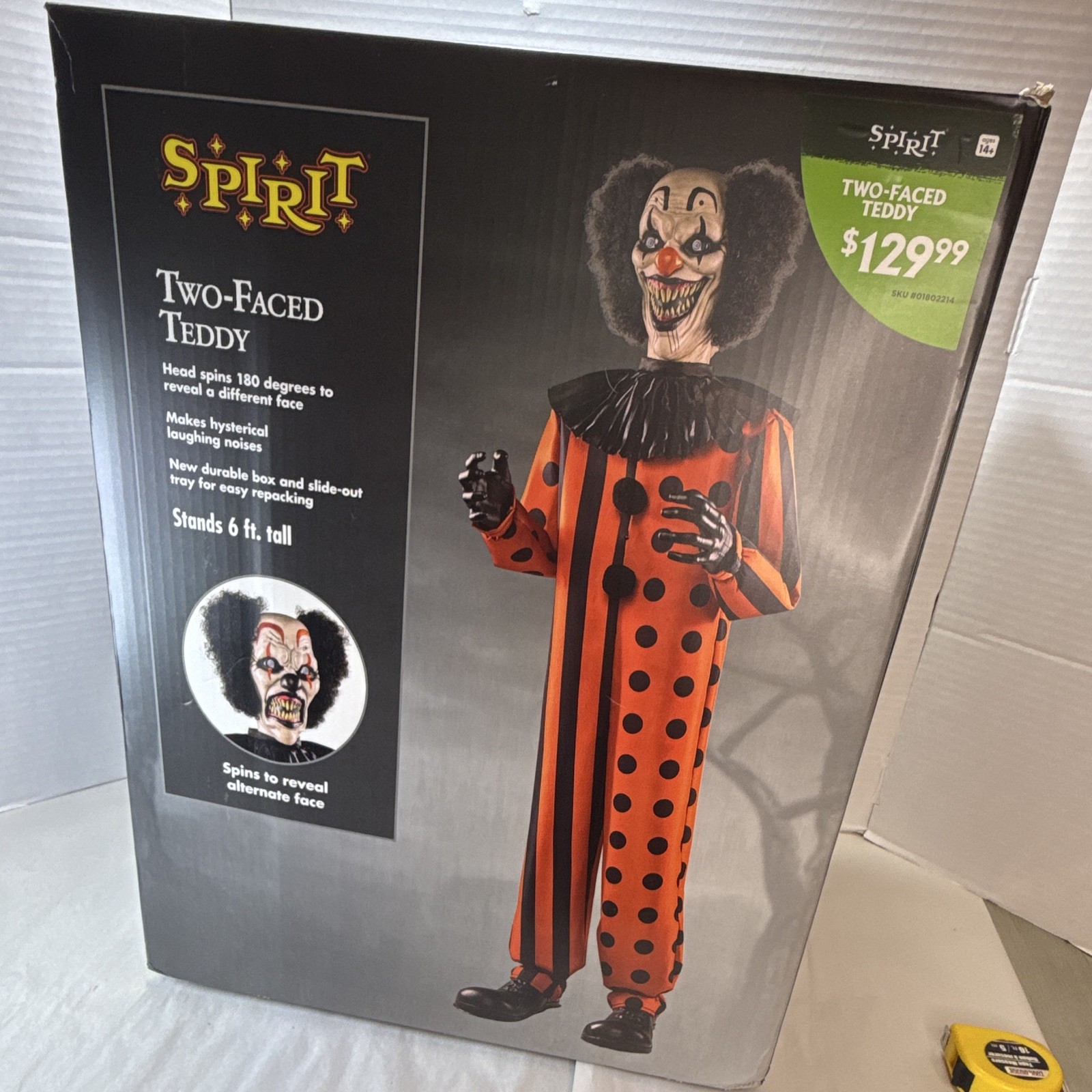 🎃Spirit Halloween Two-Faced Teddy 6 Ft Animatronic Clown Prop Original Box