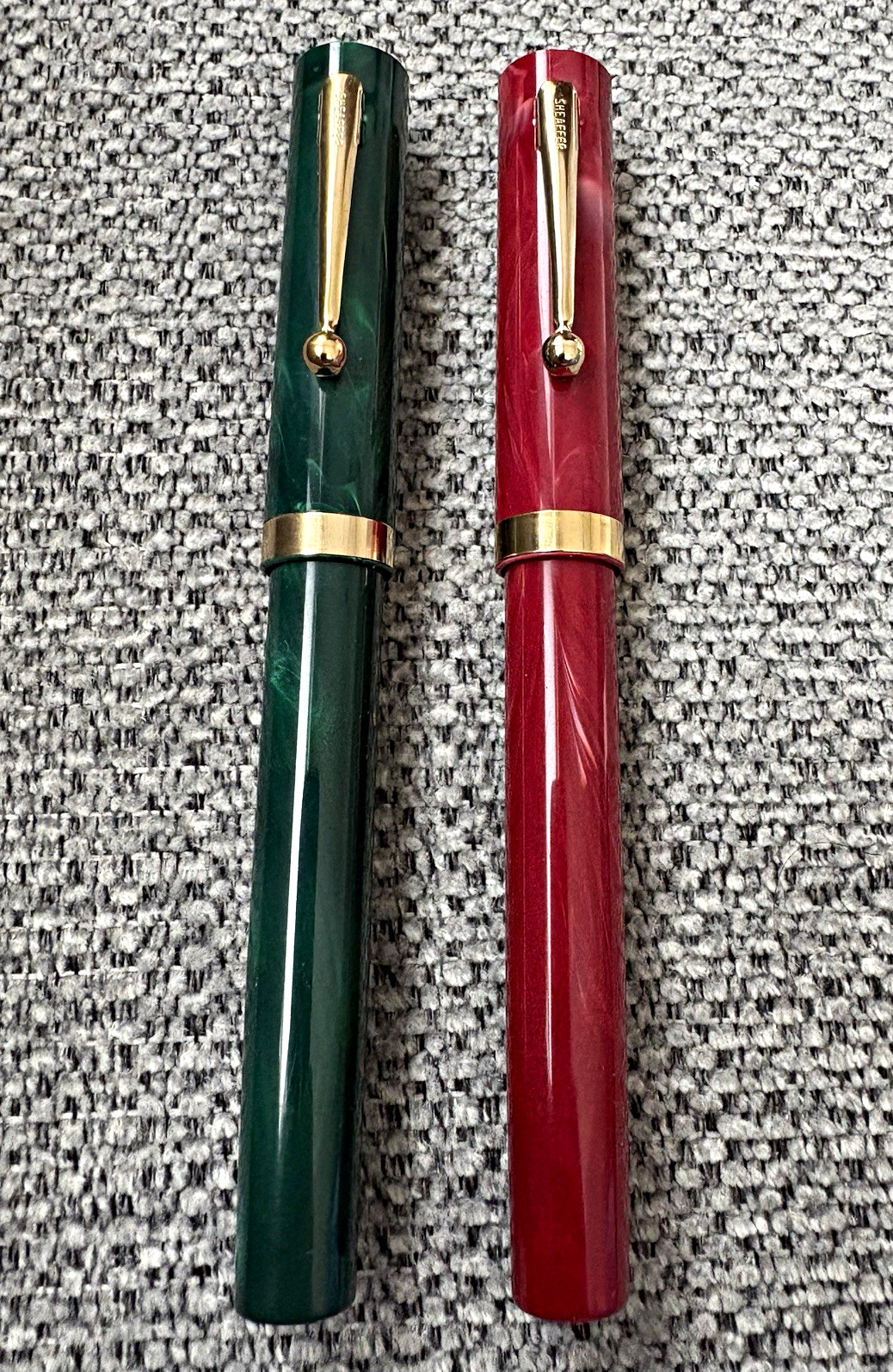 Sheaffer Vintage Fountain Pens Lot of 2 Green & Red Marble Gold Untested As Is