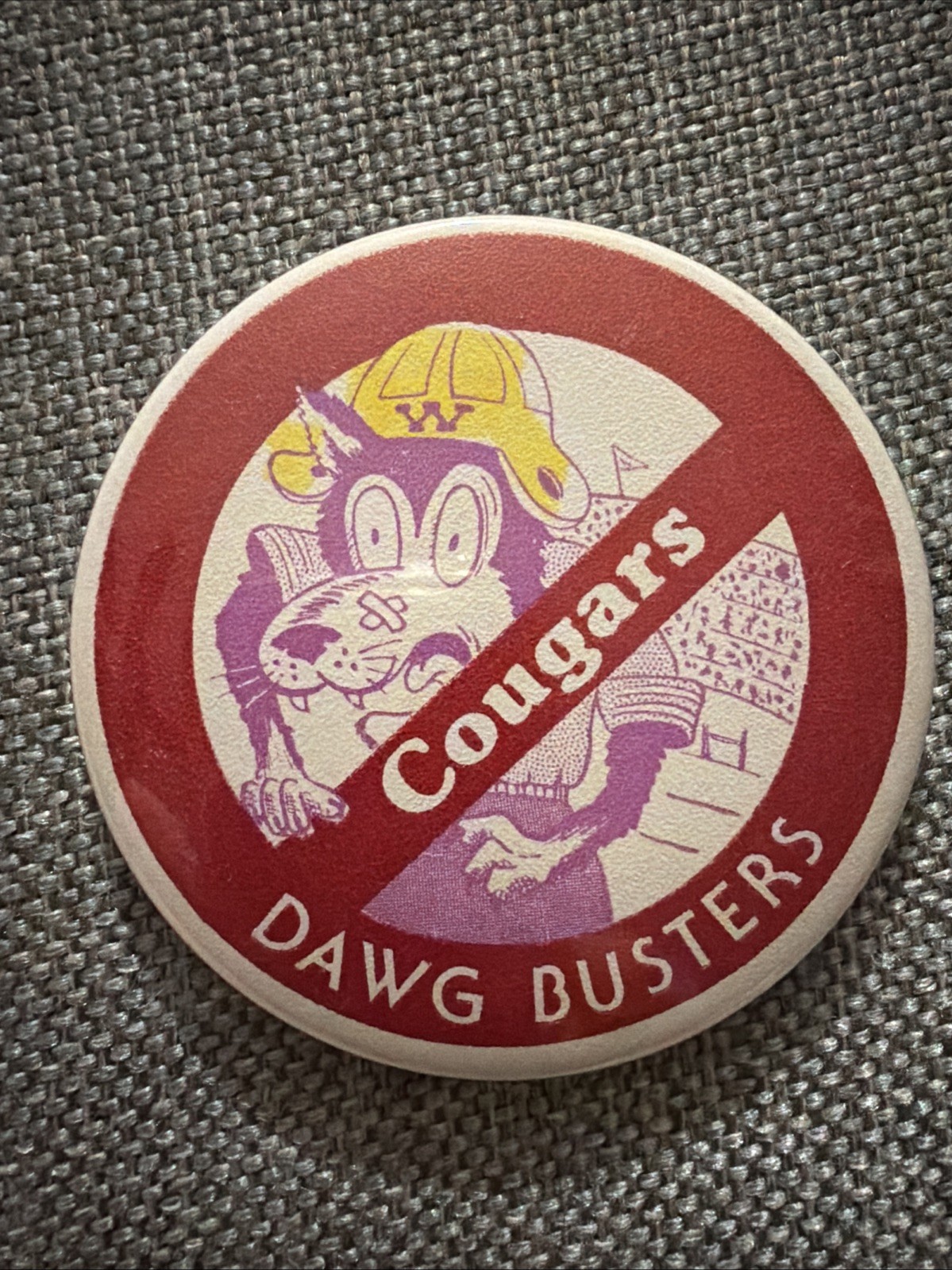 Vintage Washington State WSU Cougars ‘Dawg Busters’ 3” Pinback