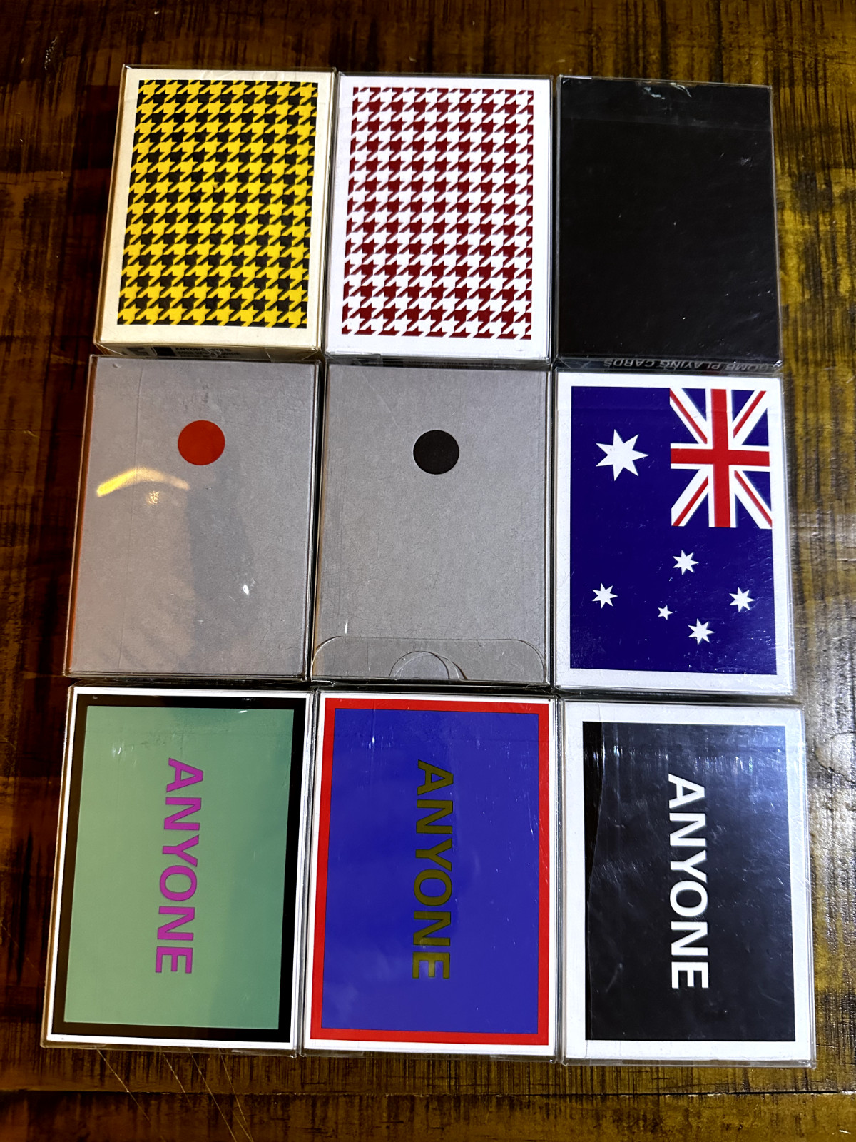 RARE lot Anyone Worldwide Playing Cards Houndstooth Bomb Red Black Dot Cap Logo